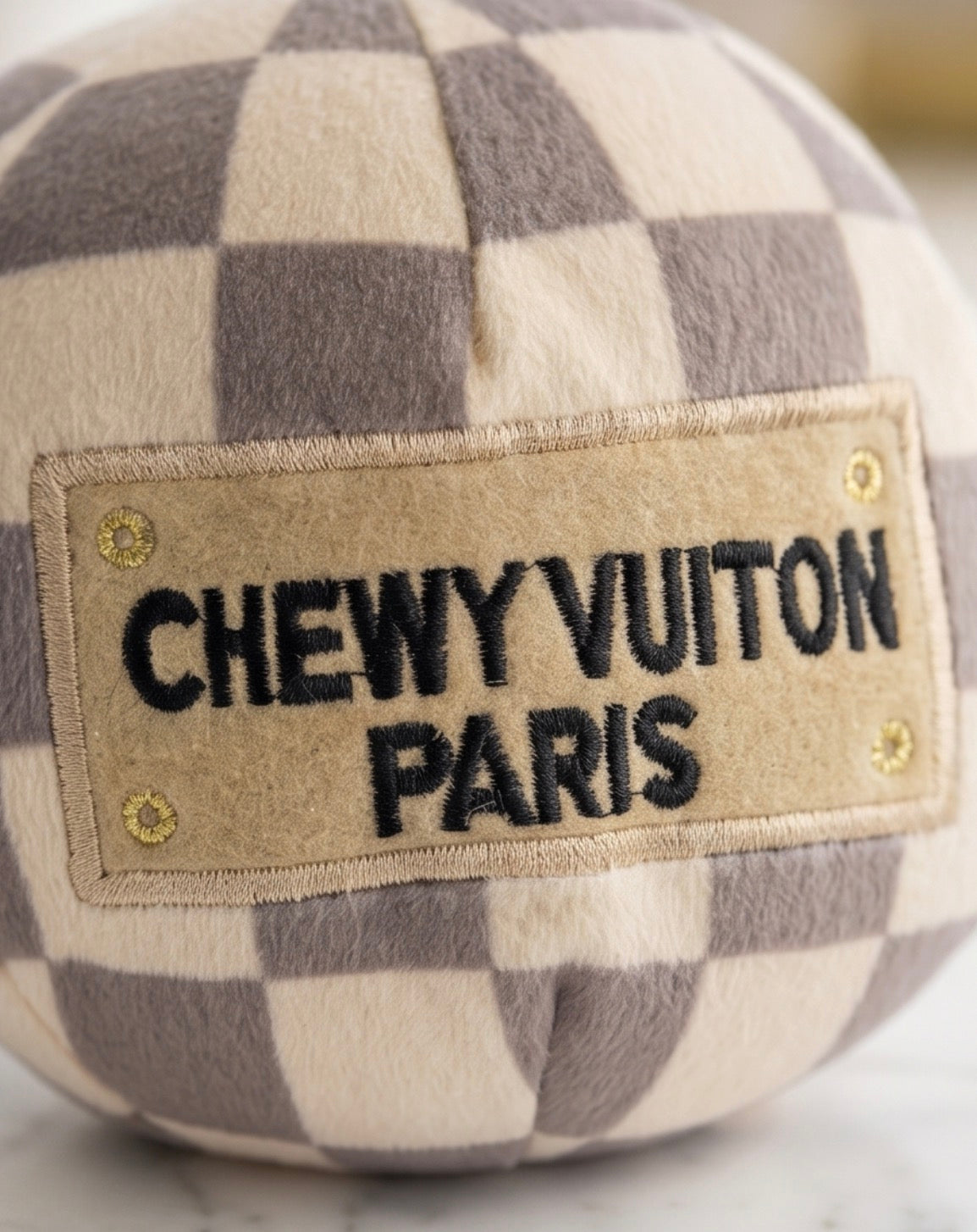 Checker Chewy Vuiton Plush Ball Toy by Haute Diggity Dog - Image 2