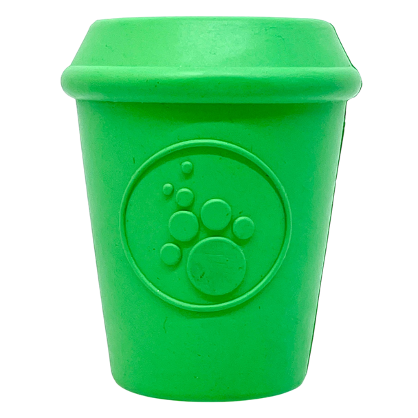 SodaPup Coffee Cup Rubber Dog Chew Toy Power Chewers | Treat Dispenser USA Made Large GREEN