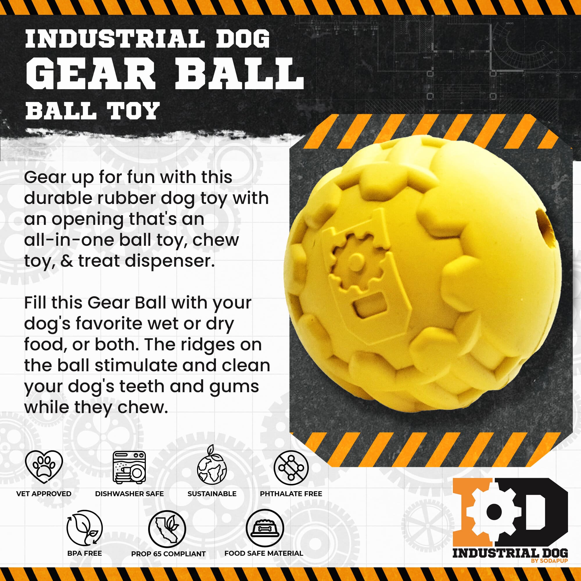 SodaPup Industrial Dog Ball Rubber Chew Toy Heavy Chewers | Yellow USA Made