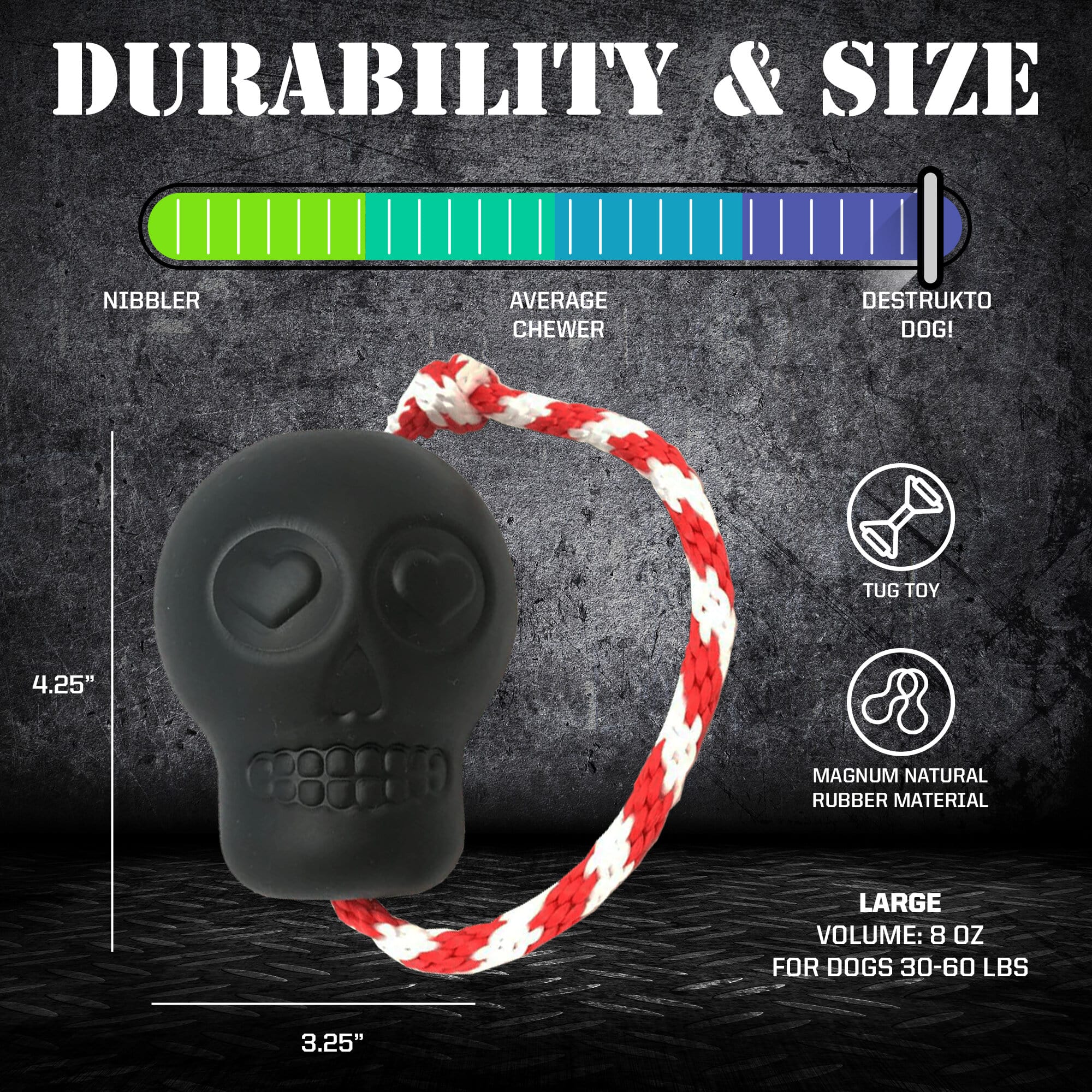 SodaPup USA-K9 Magnum Skull Black Rubber Chew Toy Extreme Chewers | USA Made