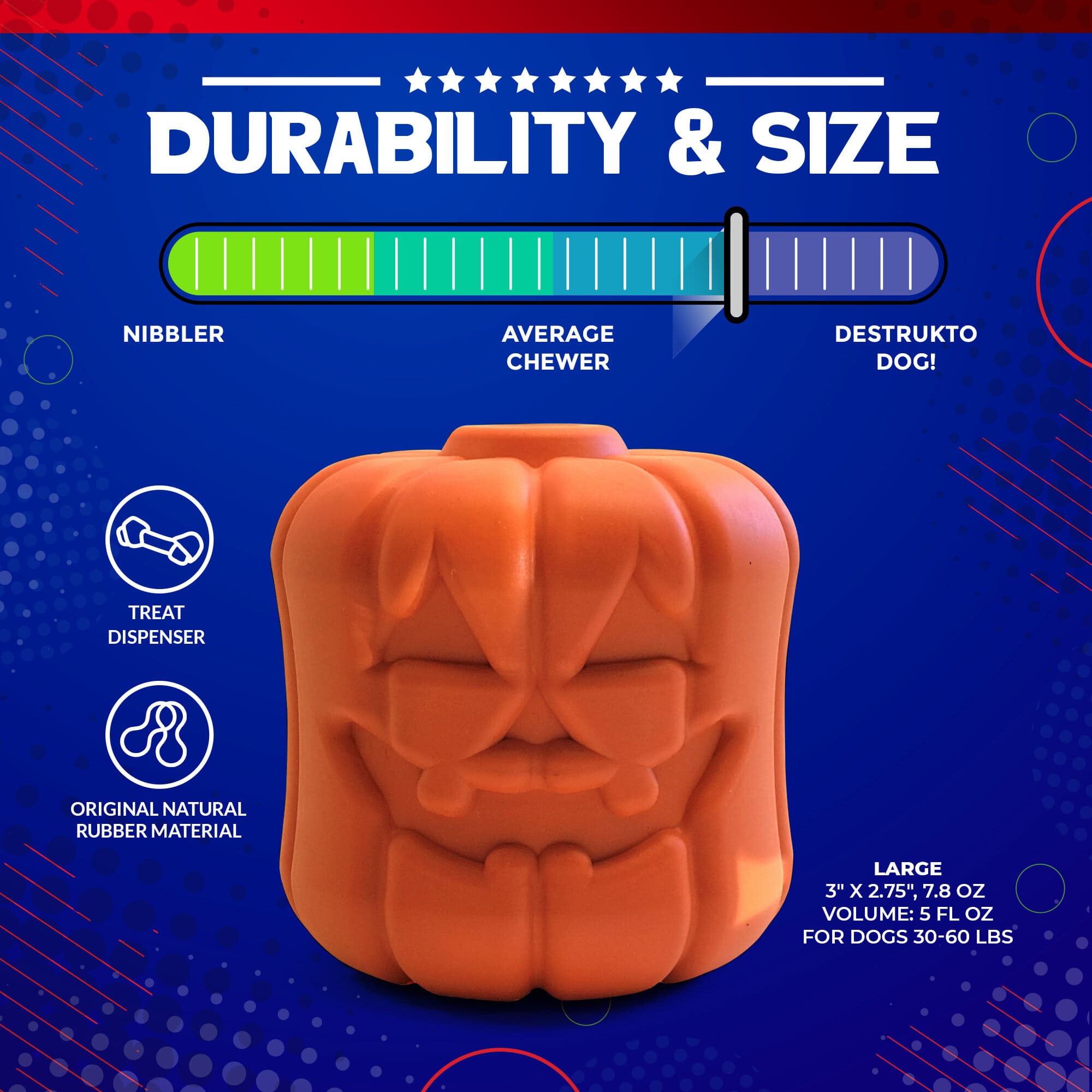 SodaPup Jack O' Lantern Dog Toy Durable Halloween Chew Large Dogs | USA Made