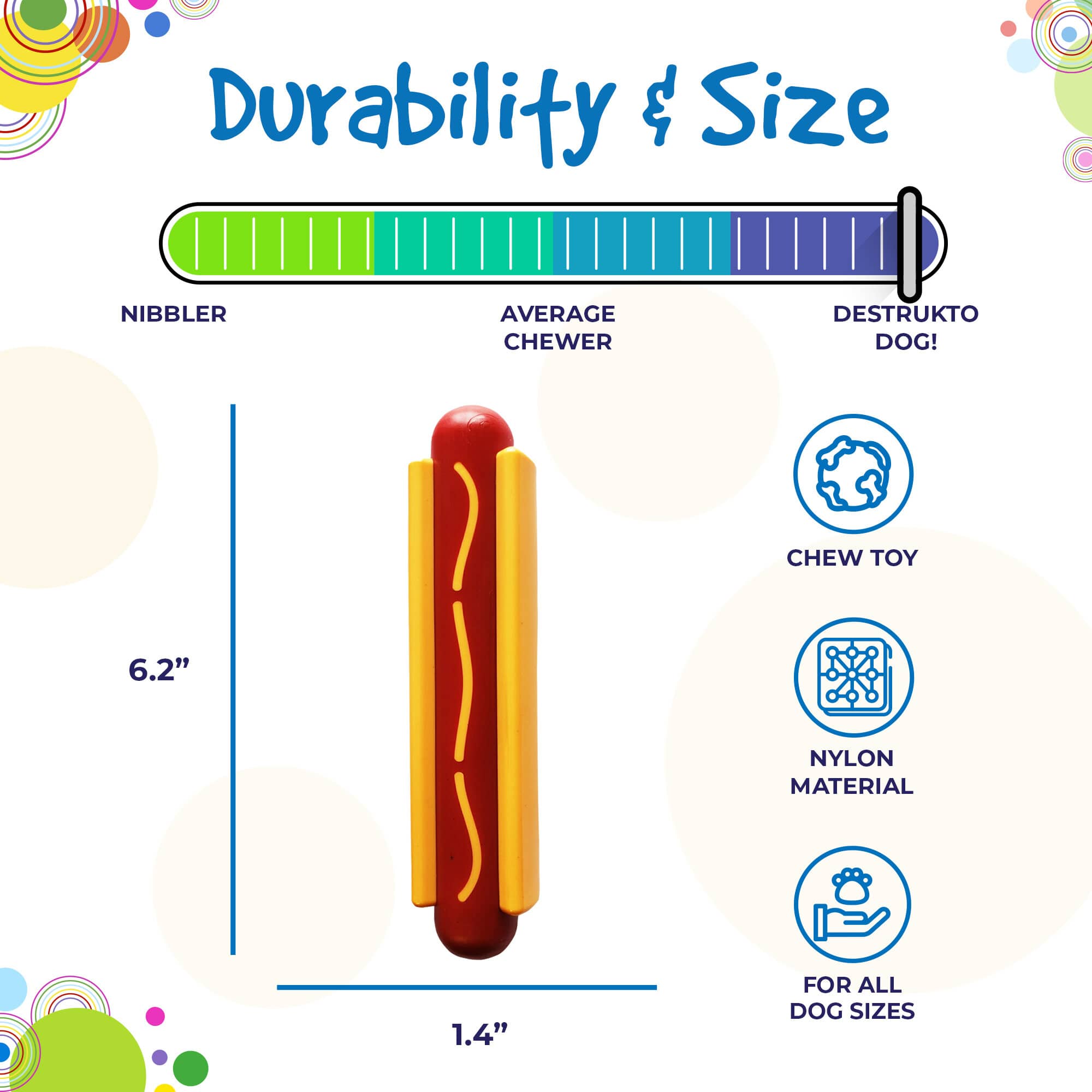 SodaPup Hot Dog Nylon Toy Aggressive Chewers | USA Made