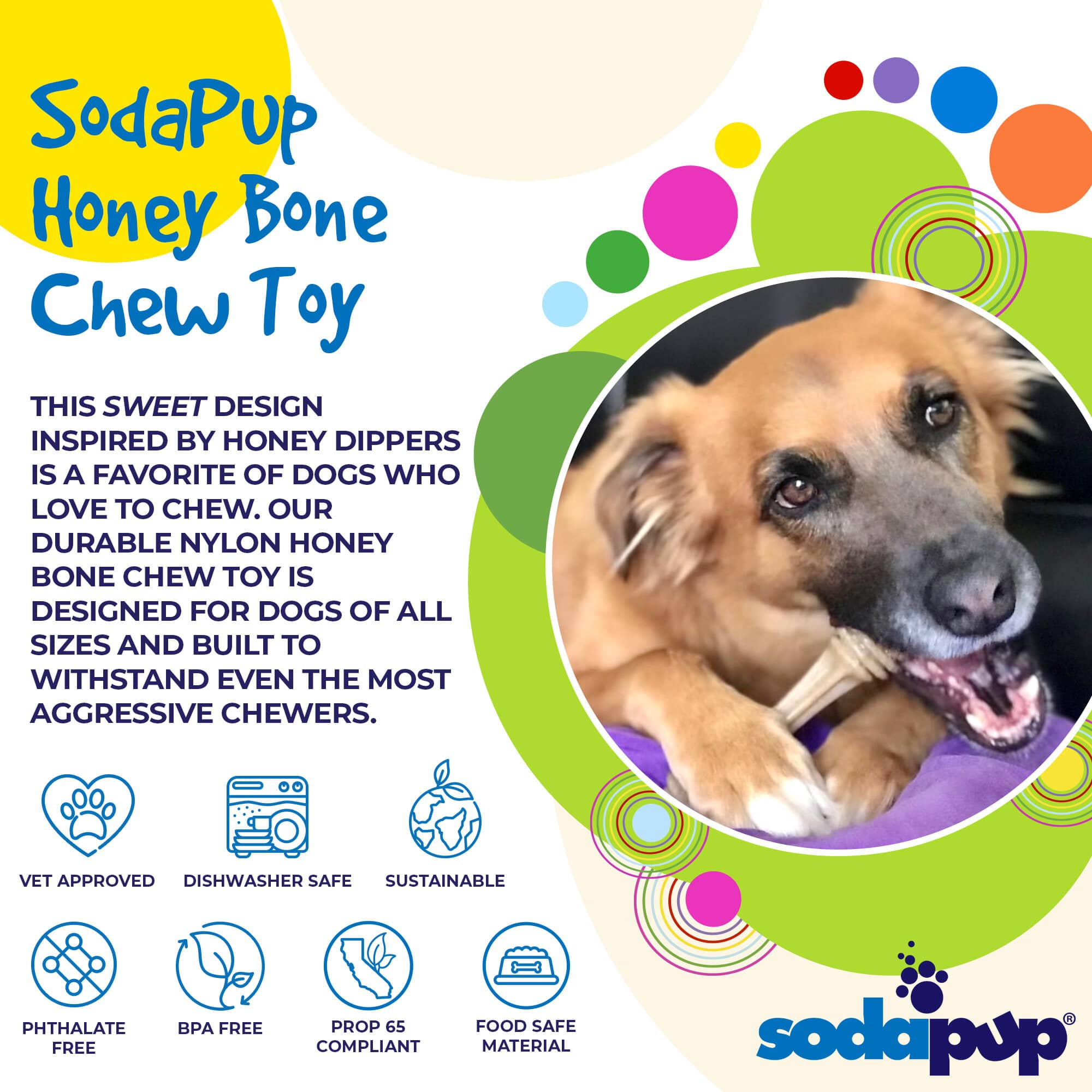 SodaPup Honey Bone Nylon Dog Toy Aggressive Chewers | Indestructible USA Made