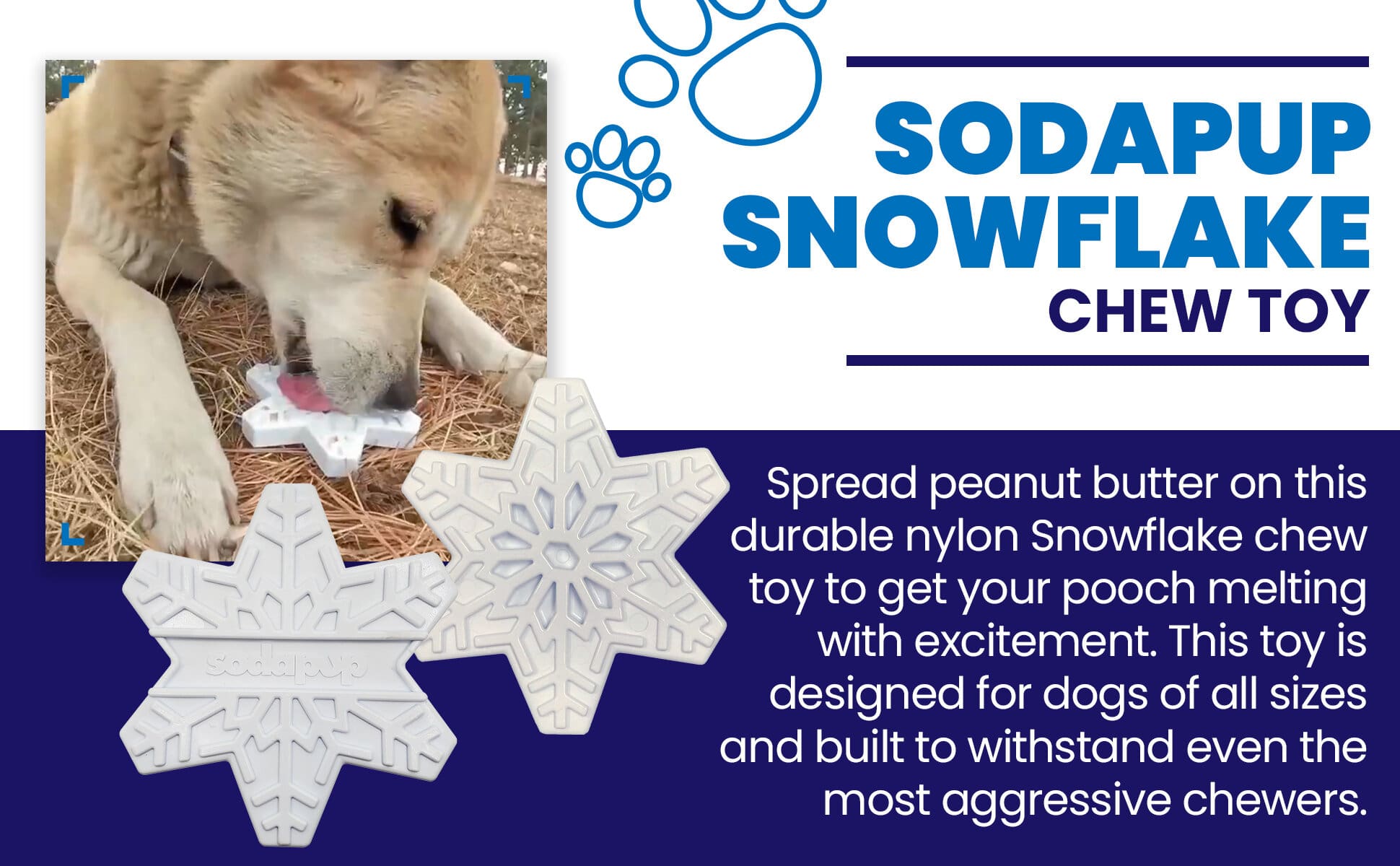 SodaPup Snowflake Nylon Dog Chew Toy Aggressive Chewers | USA Made & FDA Compliant