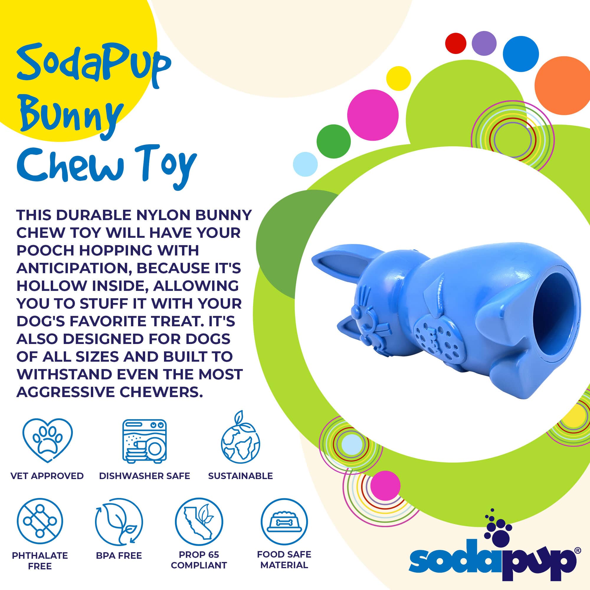 SodaPup Bunny Nylon Chew Toy Aggressive Chewers | Durable & USA Made