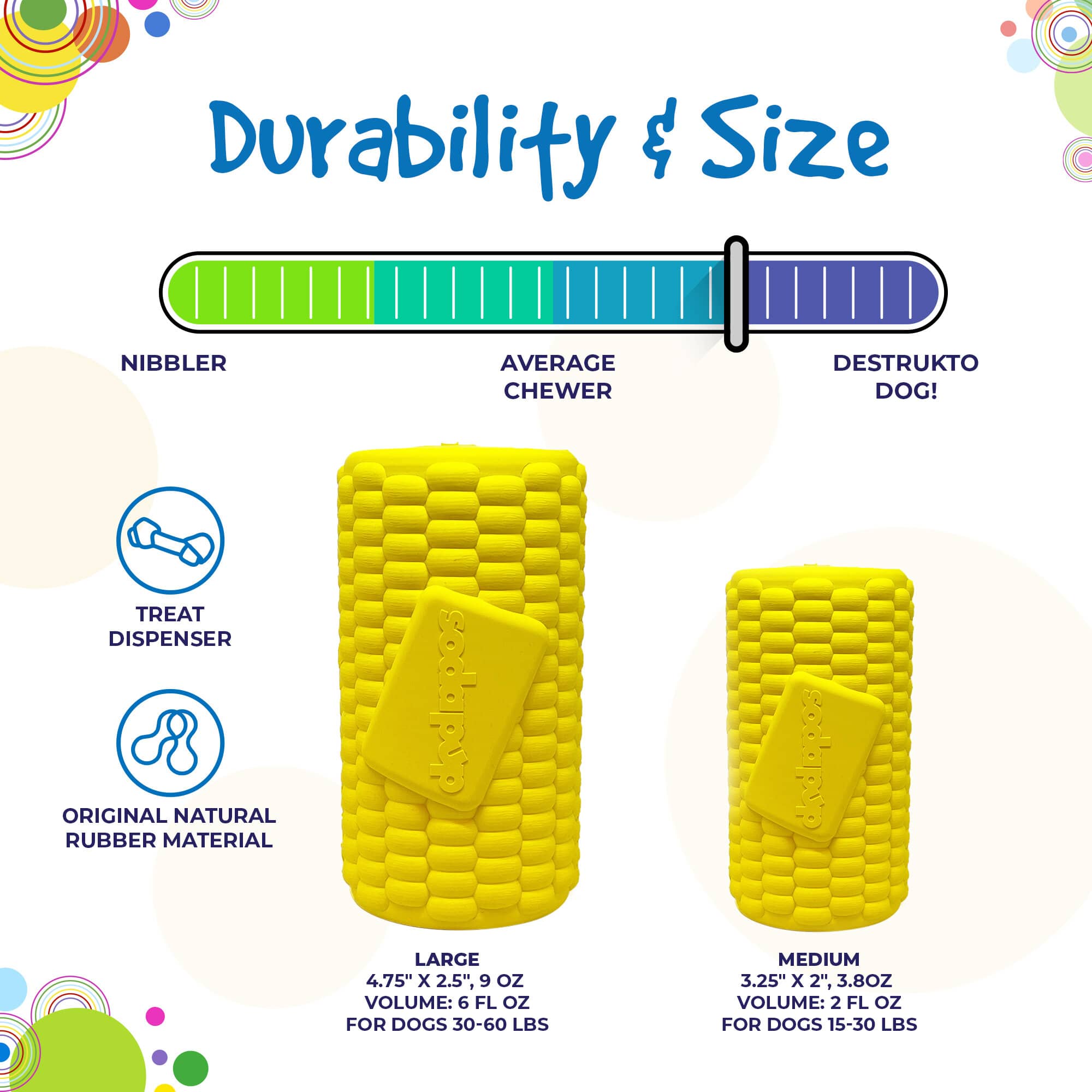 SodaPup Corn Cob Dog Toy Durable Rubber Treat Dispenser | USA Made