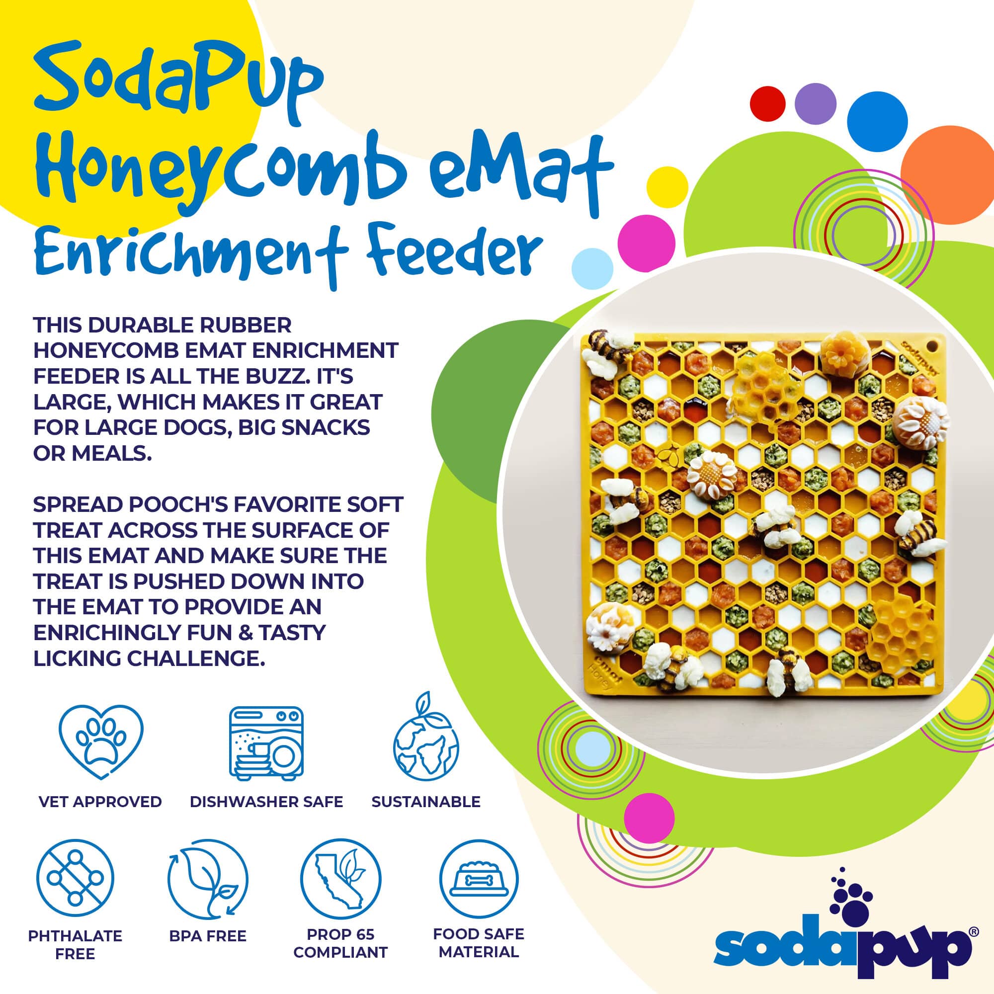 SodaPup Honeycomb eMat Enrichment Lick Mat Dogs Cats | Toy Anxiety Relief