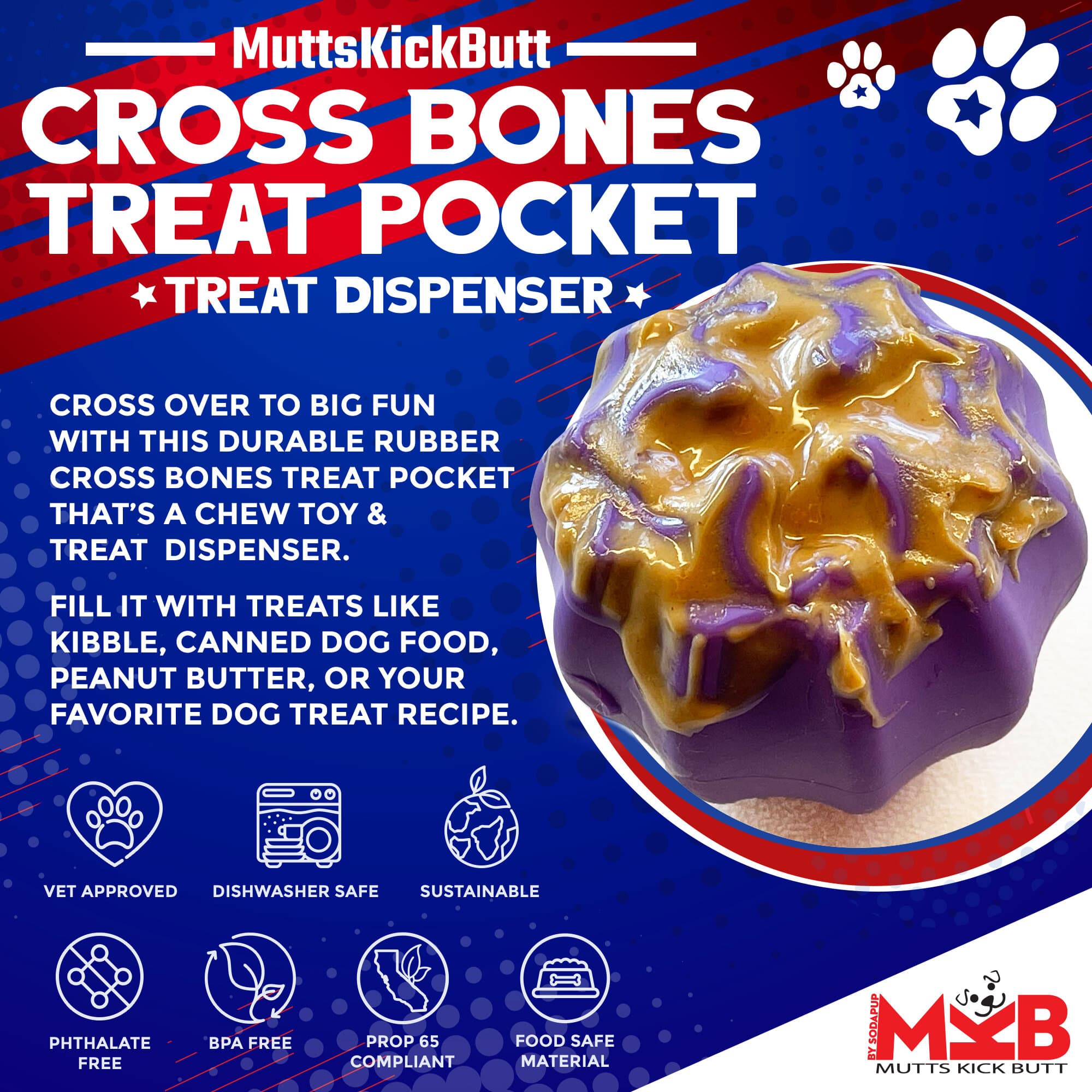 SodaPup Cross Bones Bully Stick Holder & Chew Toy Heavy Chewers | Purple USA Made