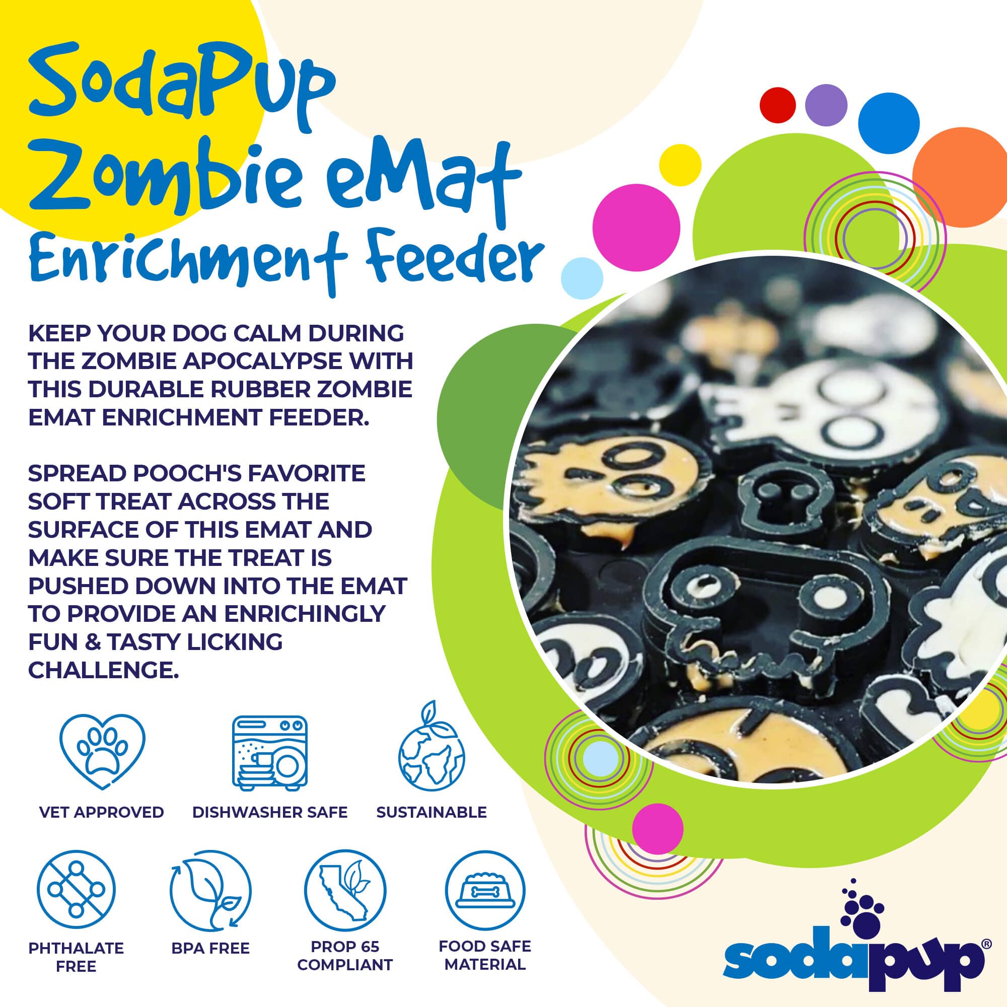 SodaPup Zombie eMat Enrichment Lick Mat Dogs Cats | Halloween Skull Design