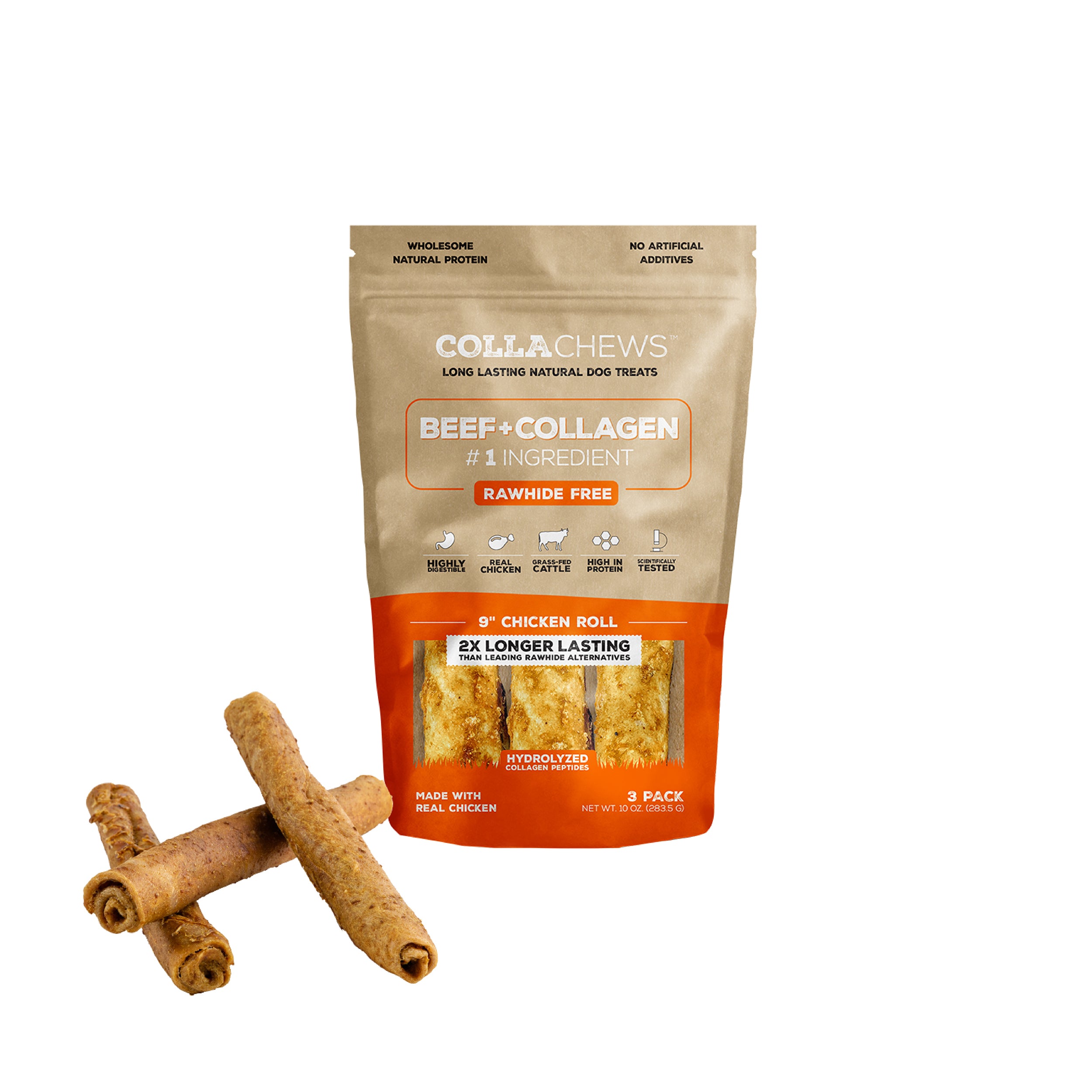 CollaChews 9" Chicken & Collagen Rolls - 3 Pack Bag - Image 3