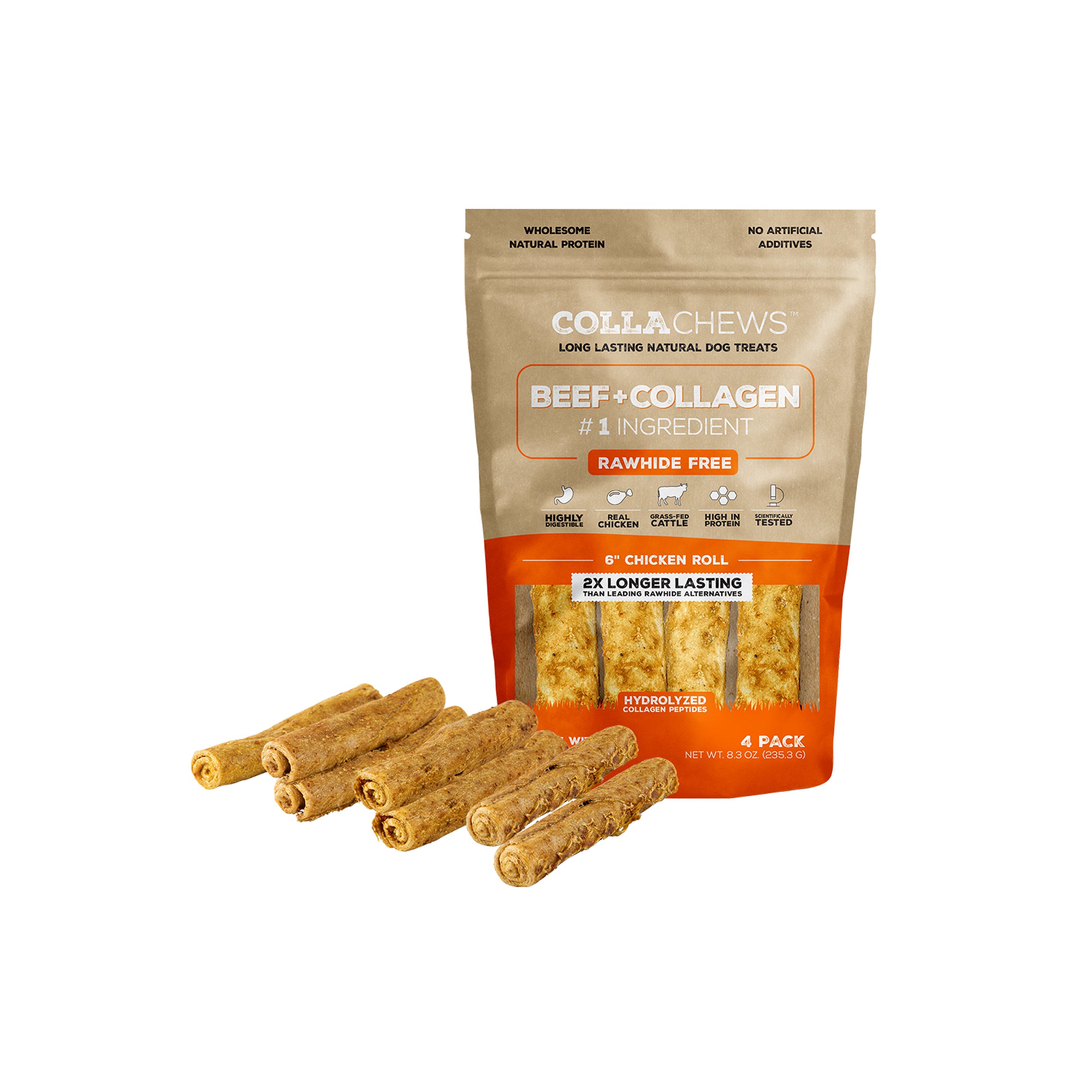 CollaChews 6" Chicken & Collagen Rolls - 4 Pack Bag - Image 3