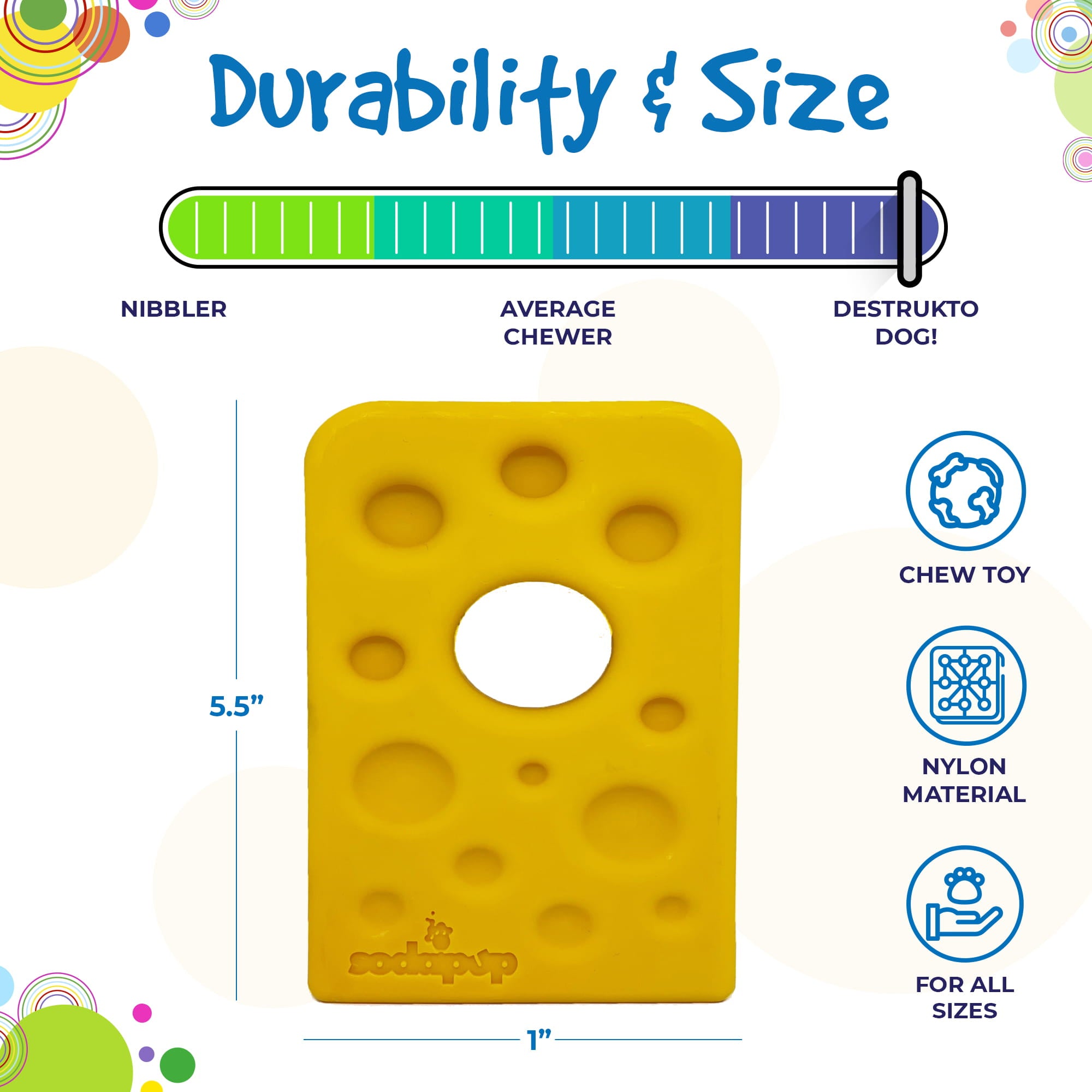 SodaPup Swiss Cheese Wedge Nylon Dog Chew Toy Aggressive Chewers |