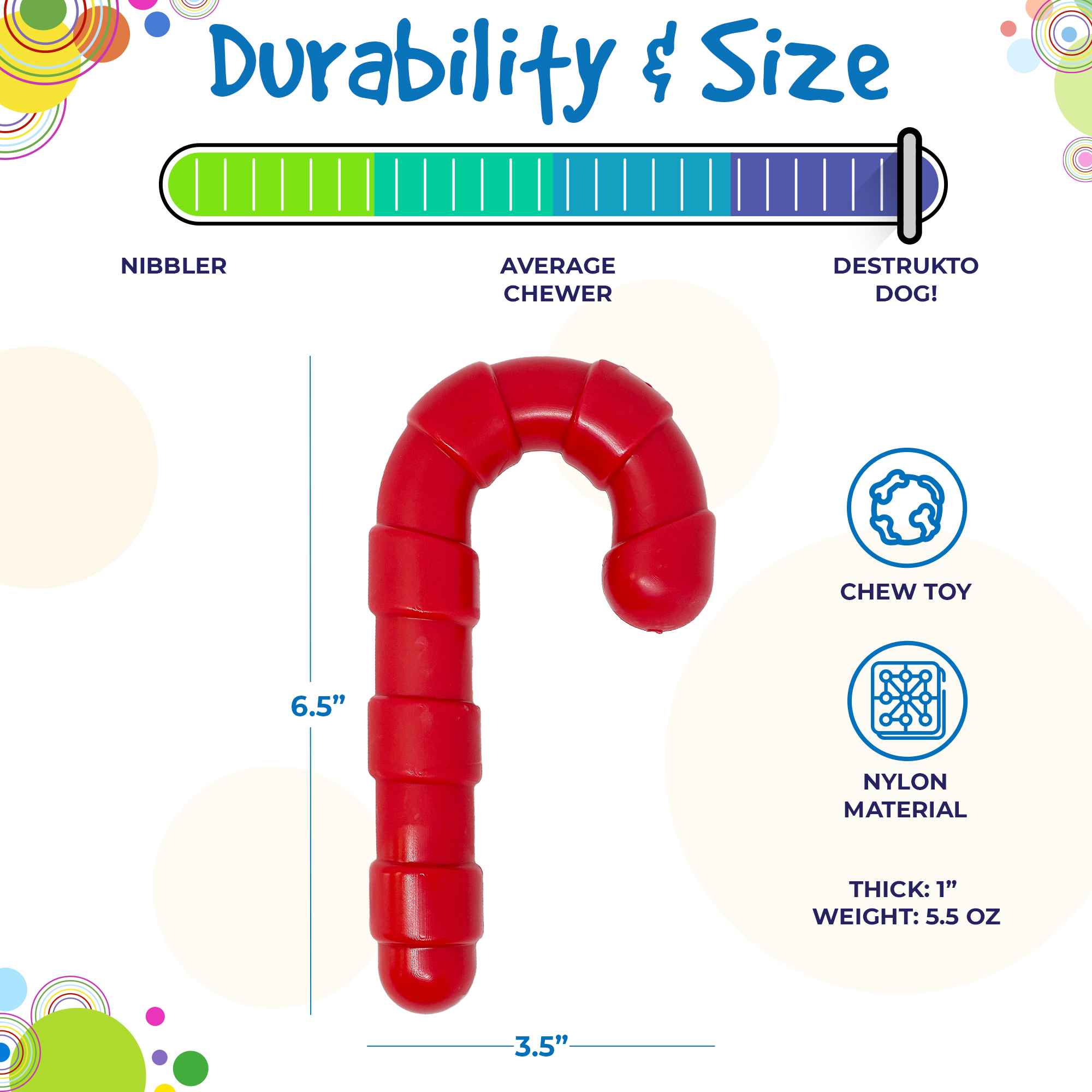 SodaPup Candy Cane Nylon Dog Toy Aggressive Chewers | USA Made