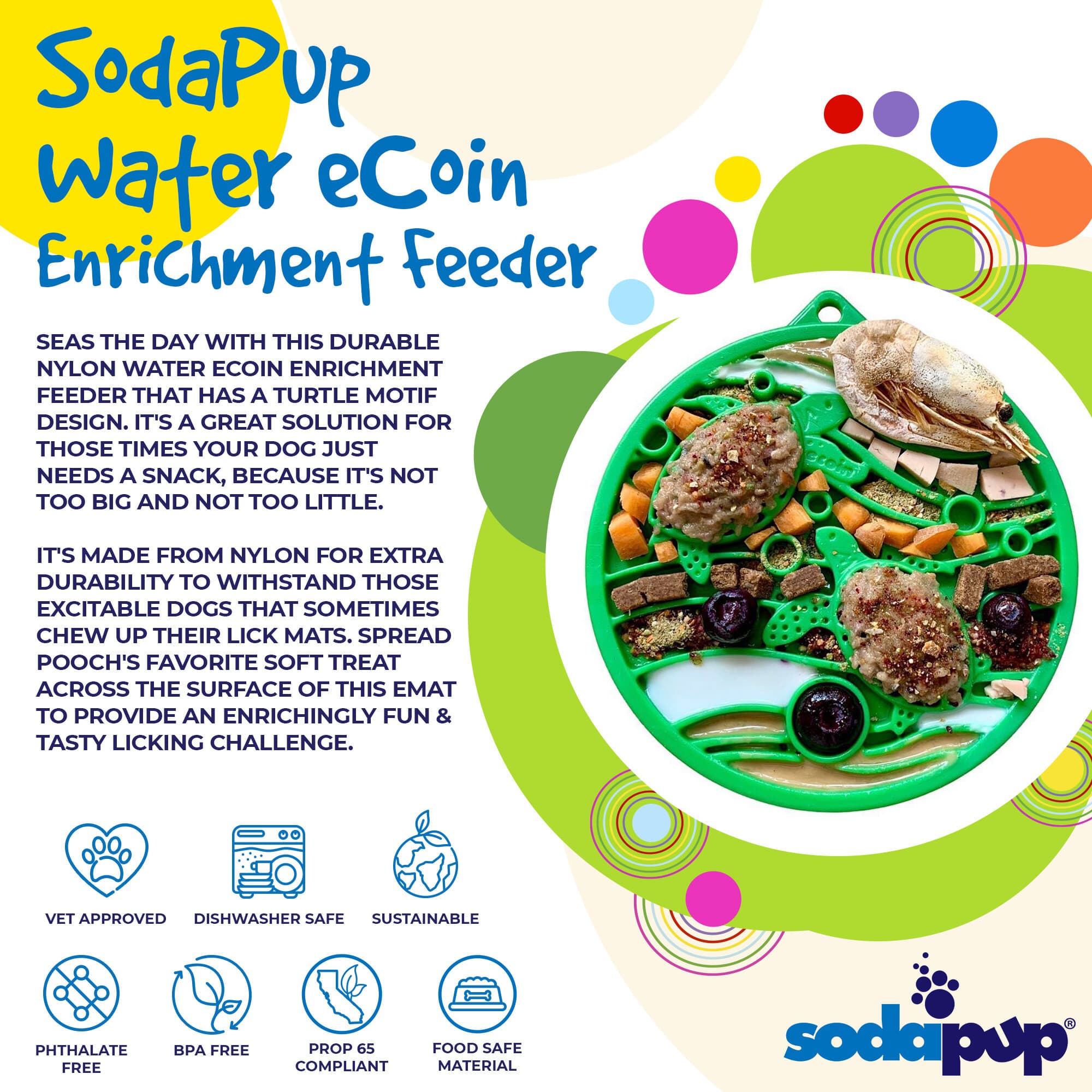 SodaPup Water Nylon eCoin Durable Enrichment Snacking Coin Dogs | USA-Made Lick Mat Alternative