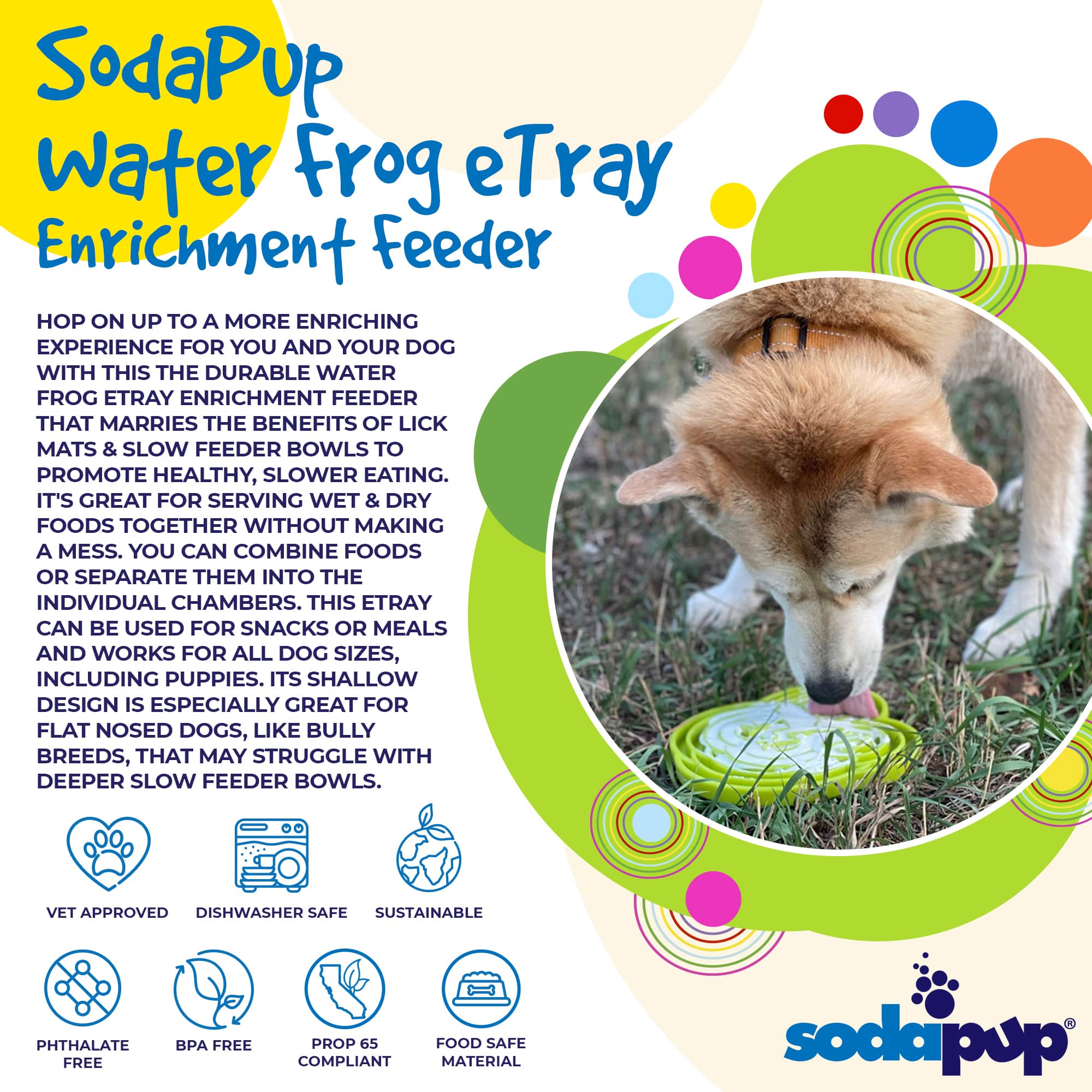 SodaPup Water Frog eTray Shallow Slow Feeder Dog Bowl Enrichment | USA Made