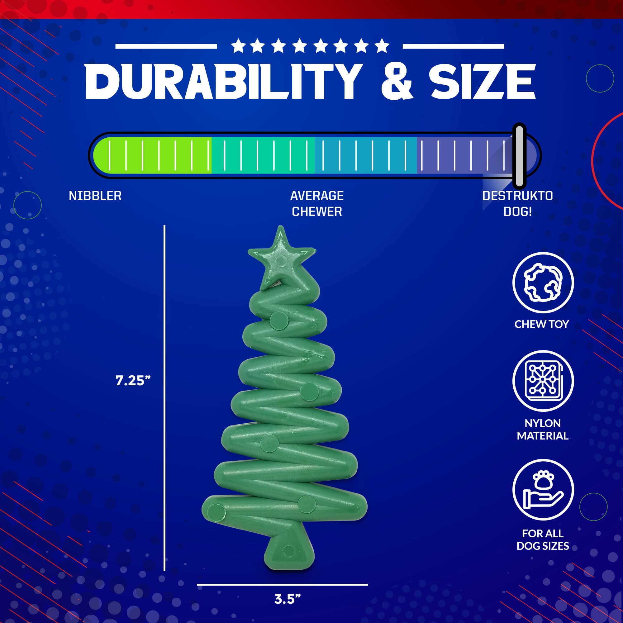 SodaPup Christmas Tree Nylon Dog Chew Toy Aggressive Chewers | USA Made & FDA Compliant