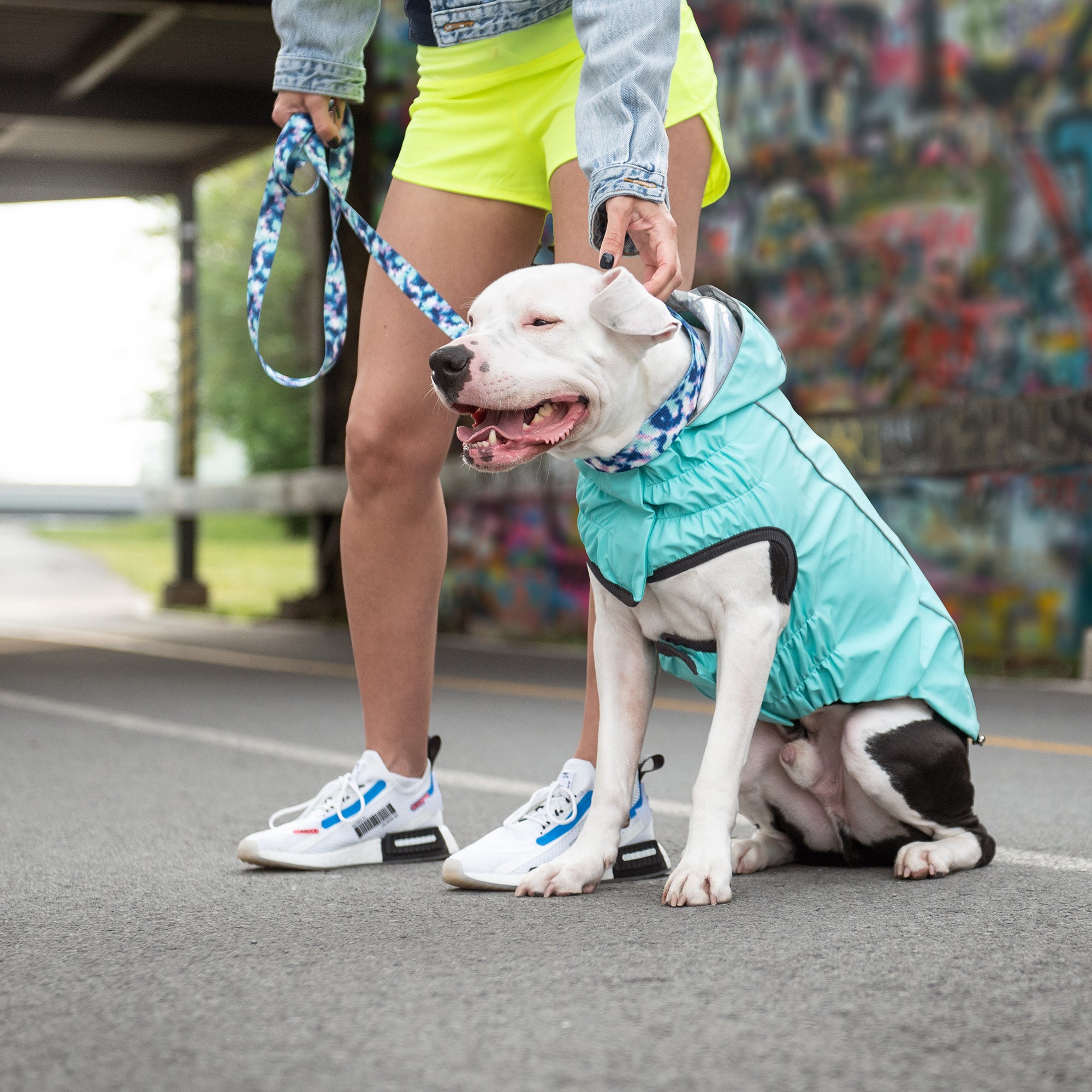 Reversible Raincoat - Neon Aqua with Iridescent - Image 7
