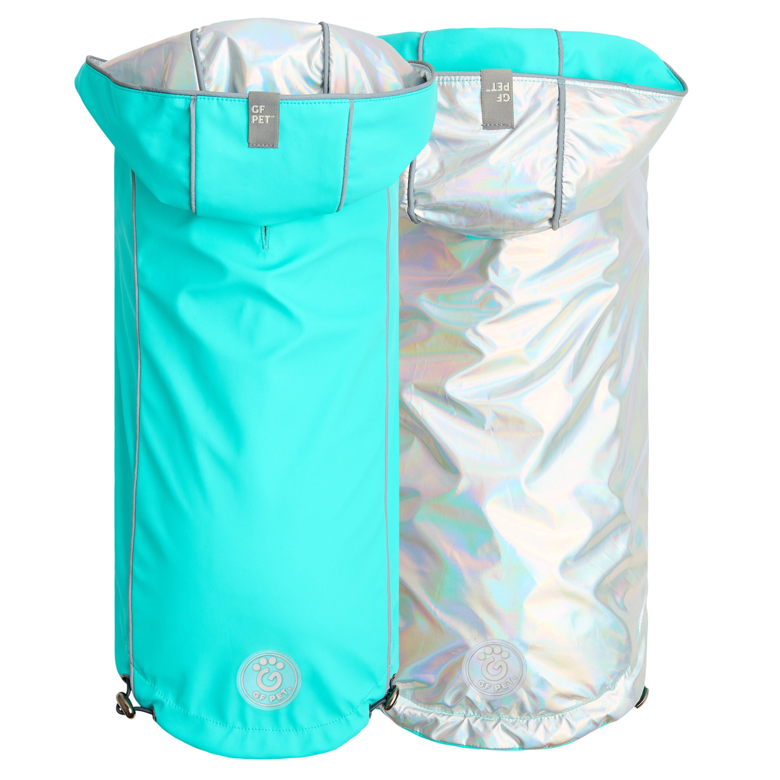 Reversible Raincoat - Neon Aqua with Iridescent - Image 2