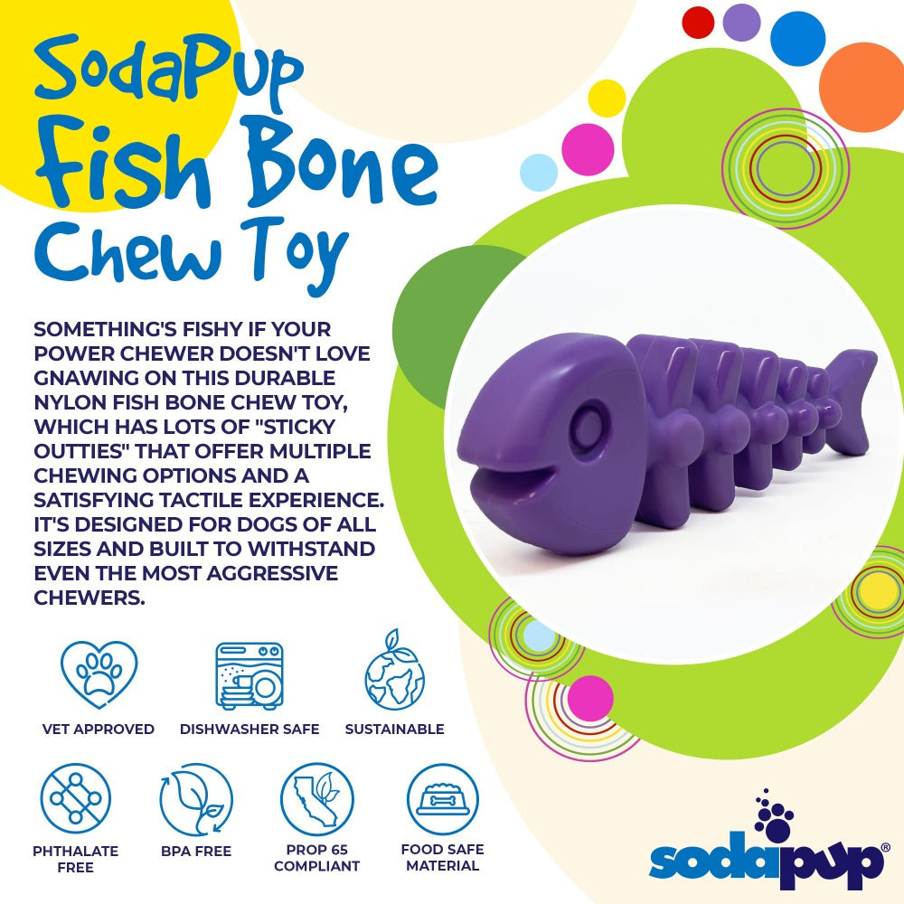 SodaPup Fish Bone Nylon Dog Toy Aggressive Chewers | USA Made