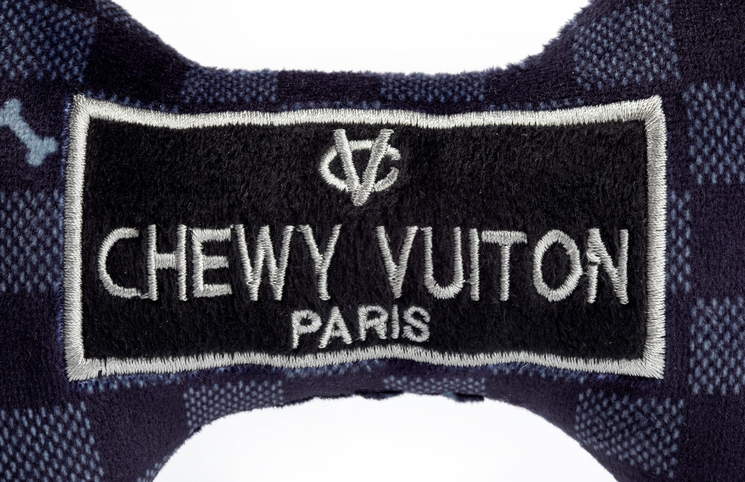 Black Checker Chewy Vuiton Bone Squeaker Dog Toy by Haute Diggity Dog - Image 5