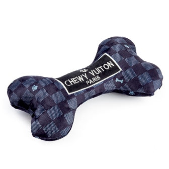 Black Checker Chewy Vuiton Bone Squeaker Dog Toy by Haute Diggity Dog