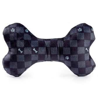Black Checker Chewy Vuiton Bone Squeaker Dog Toy by Haute Diggity Dog - Image 3