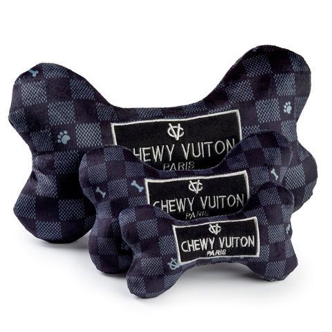 Black Checker Chewy Vuiton Bone Squeaker Dog Toy by Haute Diggity Dog - Image 4