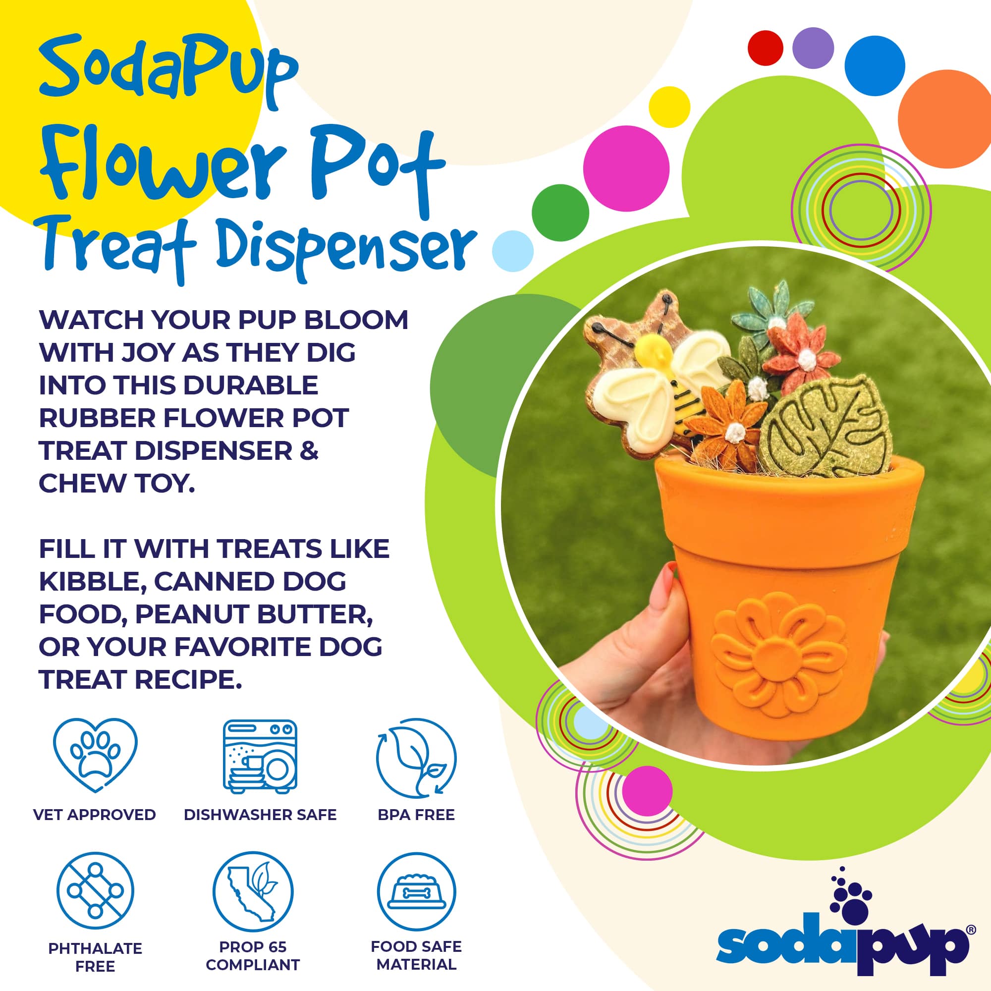 SodaPup Large Flower Pot eCup Dog Treat Dispenser | Durable USA-Made Enrichment Toy