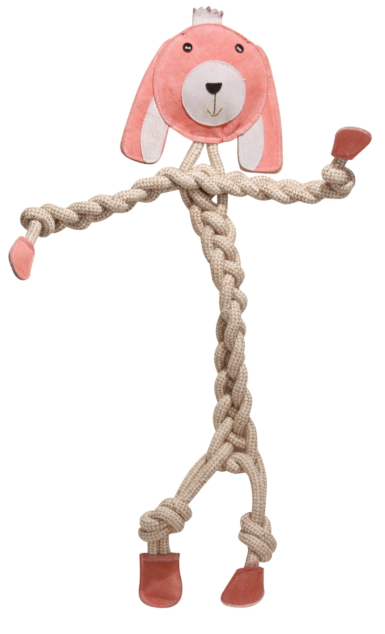 Close up image of the pink bunny rope knottie.
