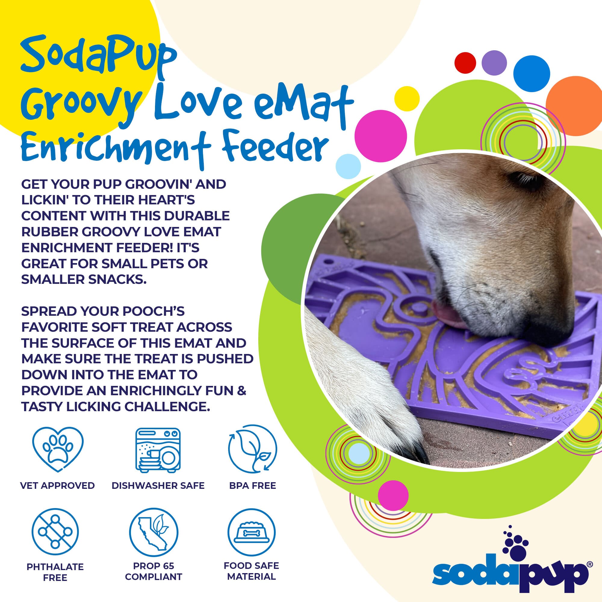 SodaPup Groovy Love eMat Small Enrichment Lick Mat| Retro Peace & Design |