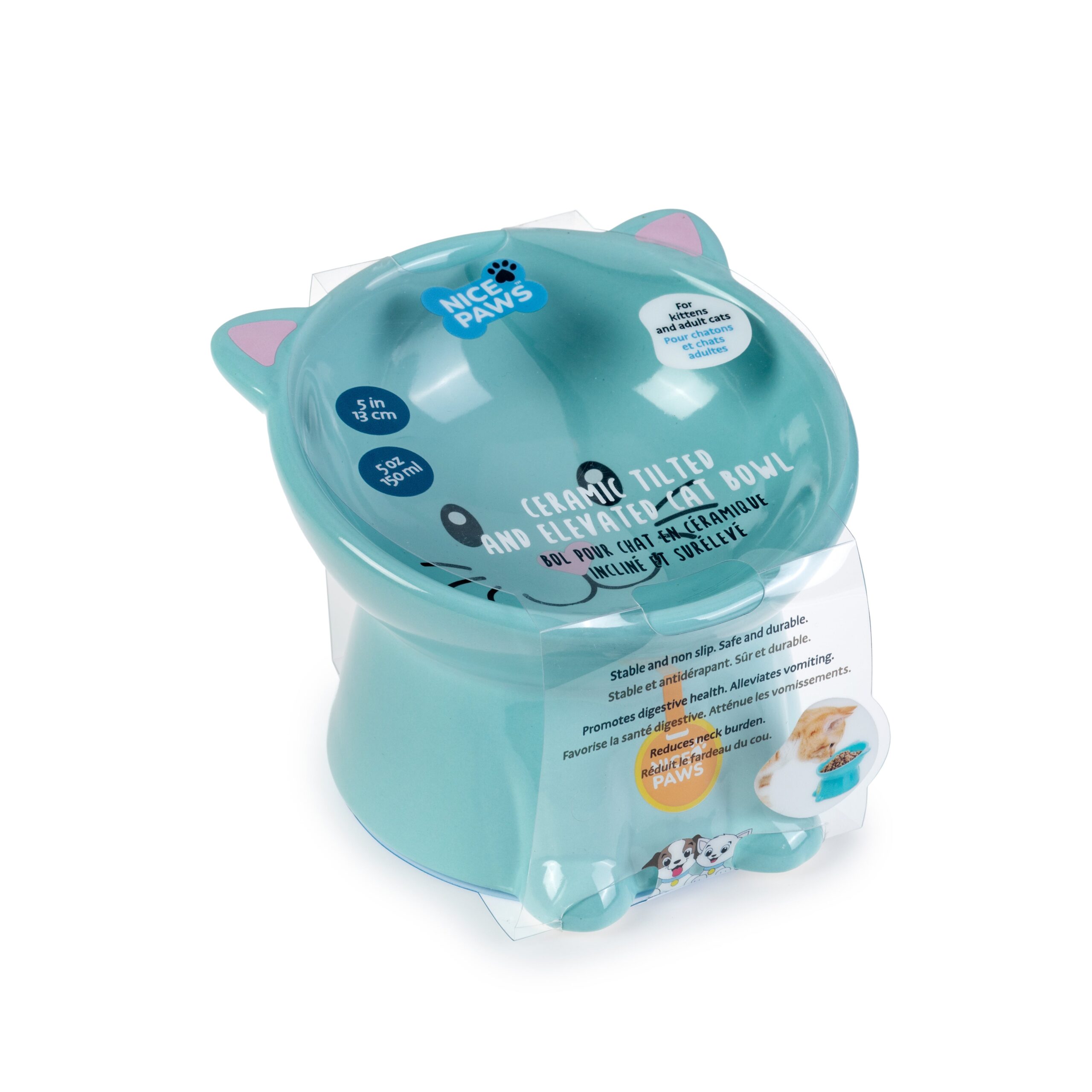Nice Paws Tilted Cat Bowl Blue - Image 4