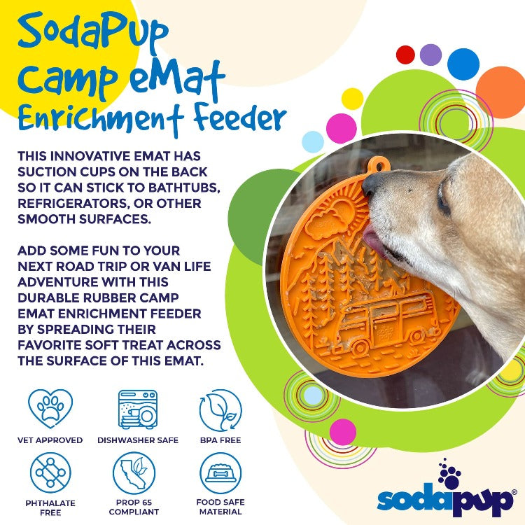 SodaPup Camp eMat Enrichment Lick Mat Dogs Cats Suction Cups | Retro Van Design USA Made