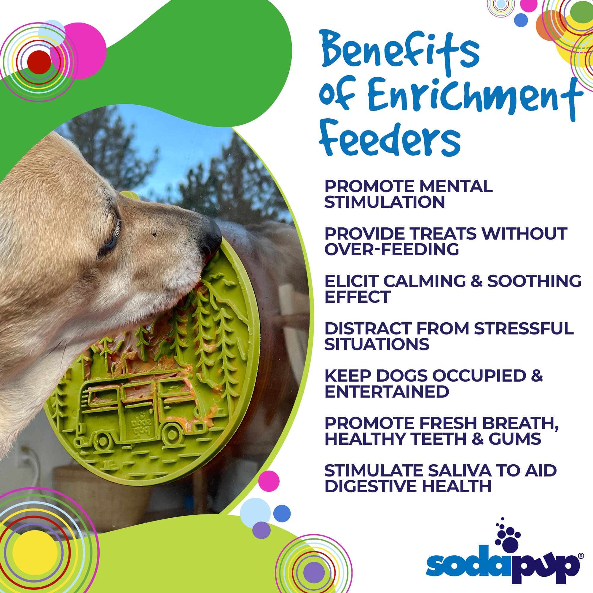 SodaPup Camp eMat Enrichment Lick Mat Dogs Cats Suction Cups | Retro Van Design USA Made