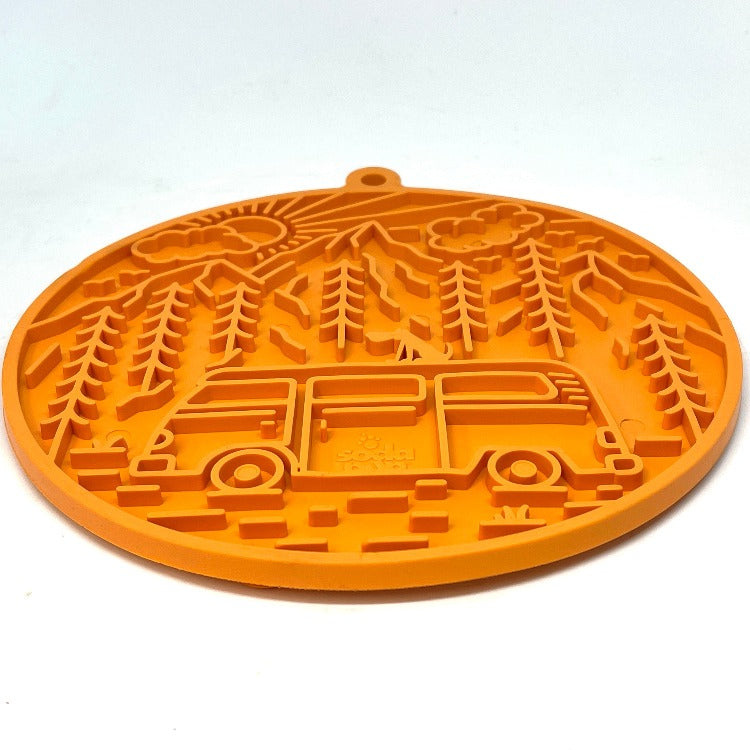 SodaPup Camp eMat Enrichment Lick Mat Dogs Cats Suction Cups | Retro Van Design USA Made