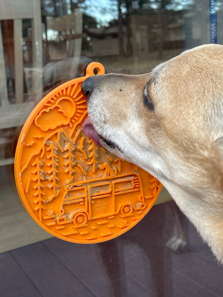 SodaPup Camp eMat Enrichment Lick Mat Dogs Cats Suction Cups | Retro Van Design USA Made