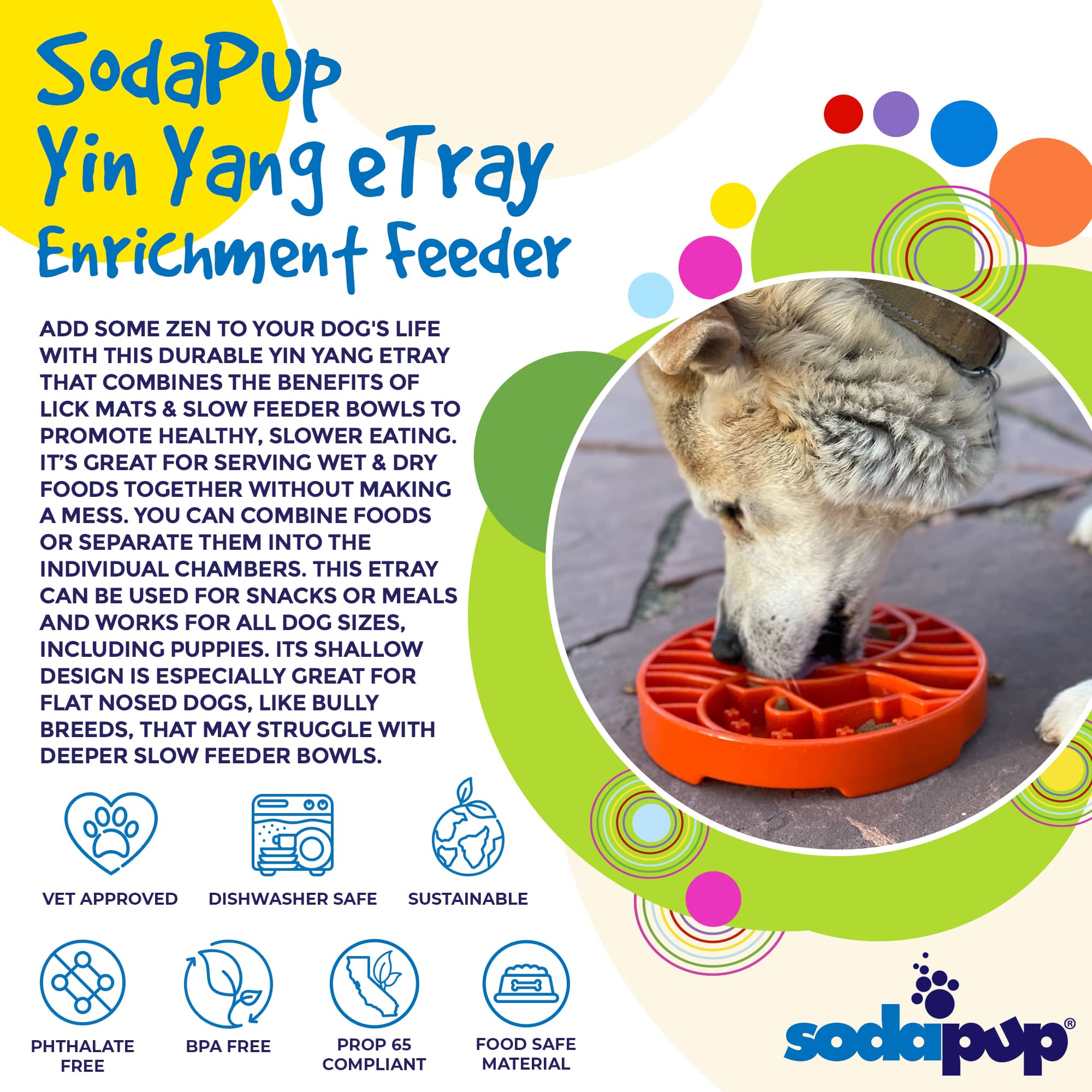 SodaPup Sun Moon eTray Shallow Slow Feeder Dog Bowl Enrichment | USA Made