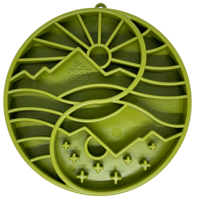 SodaPup Sun Moon eTray Shallow Slow Feeder Dog Bowl Enrichment | USA Made Green Yin Yang