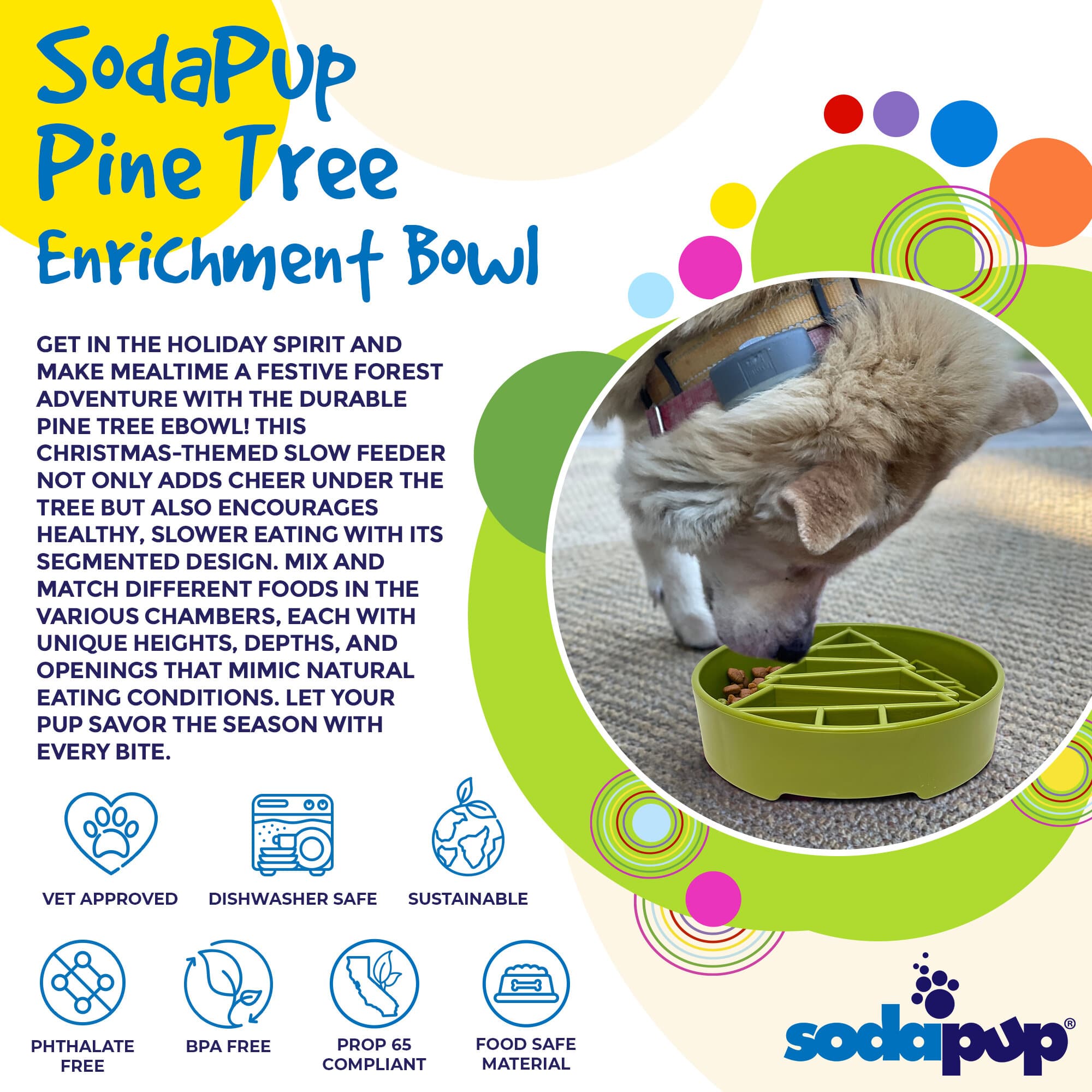 SodaPup Pine Tree Christmas eBowl Deep Slow Feeder Dog Bowl Enrichment | USA Made