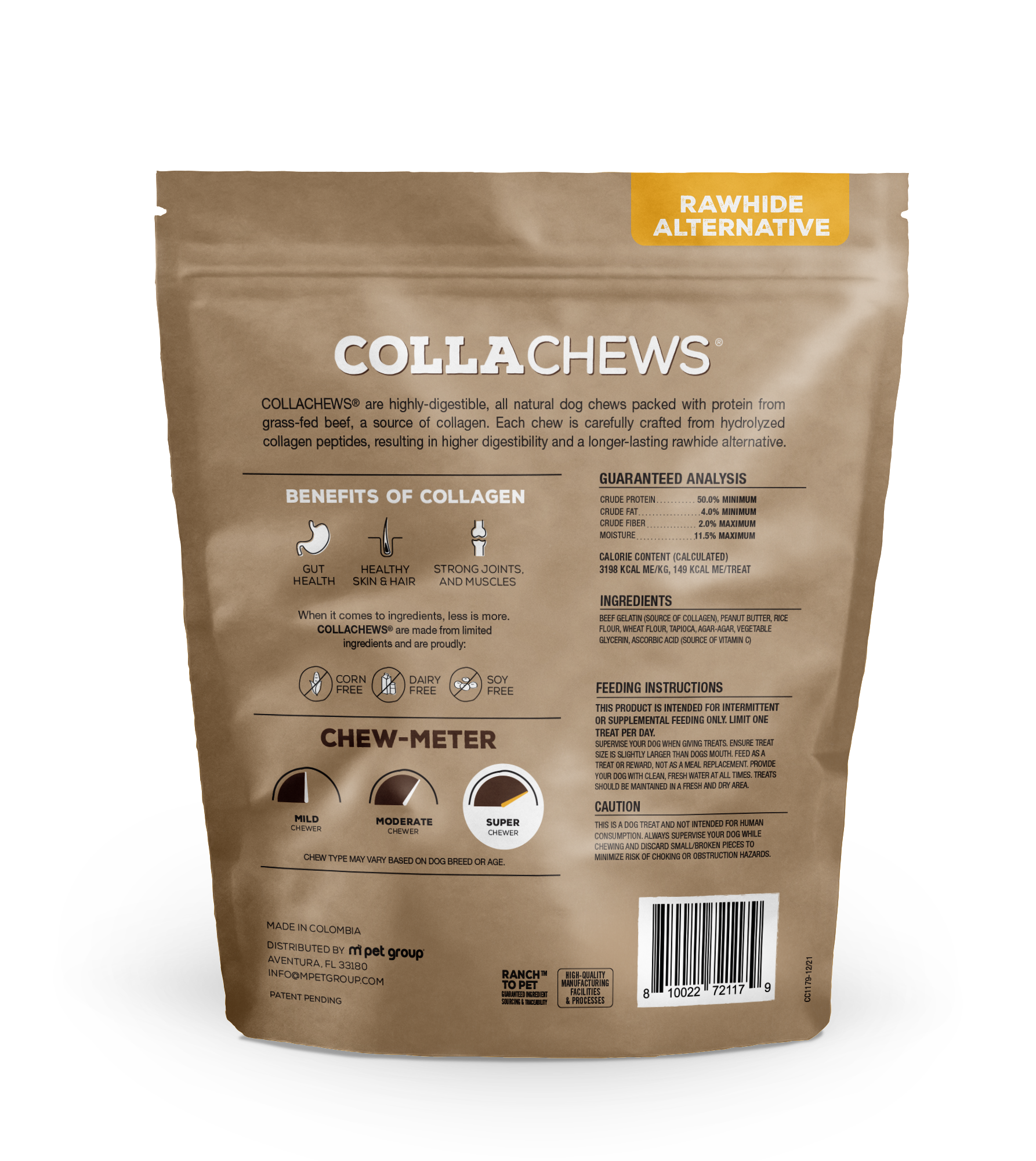 CollaChews 6" Peanut Butter & Collagen Rolls - 10 Pack Bag