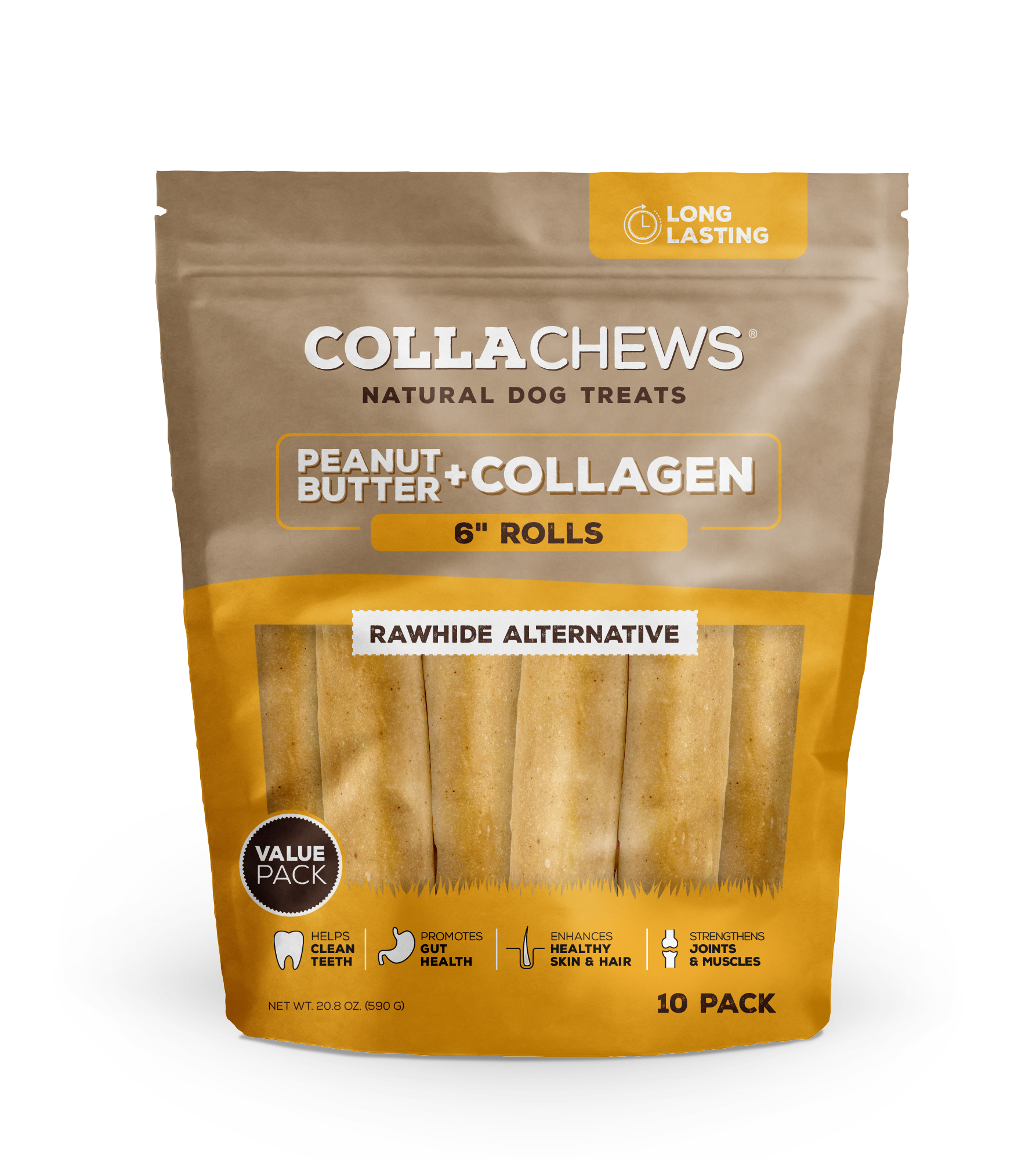 CollaChews 6" Peanut Butter & Collagen Rolls - 10 Pack Bag - Image 2
