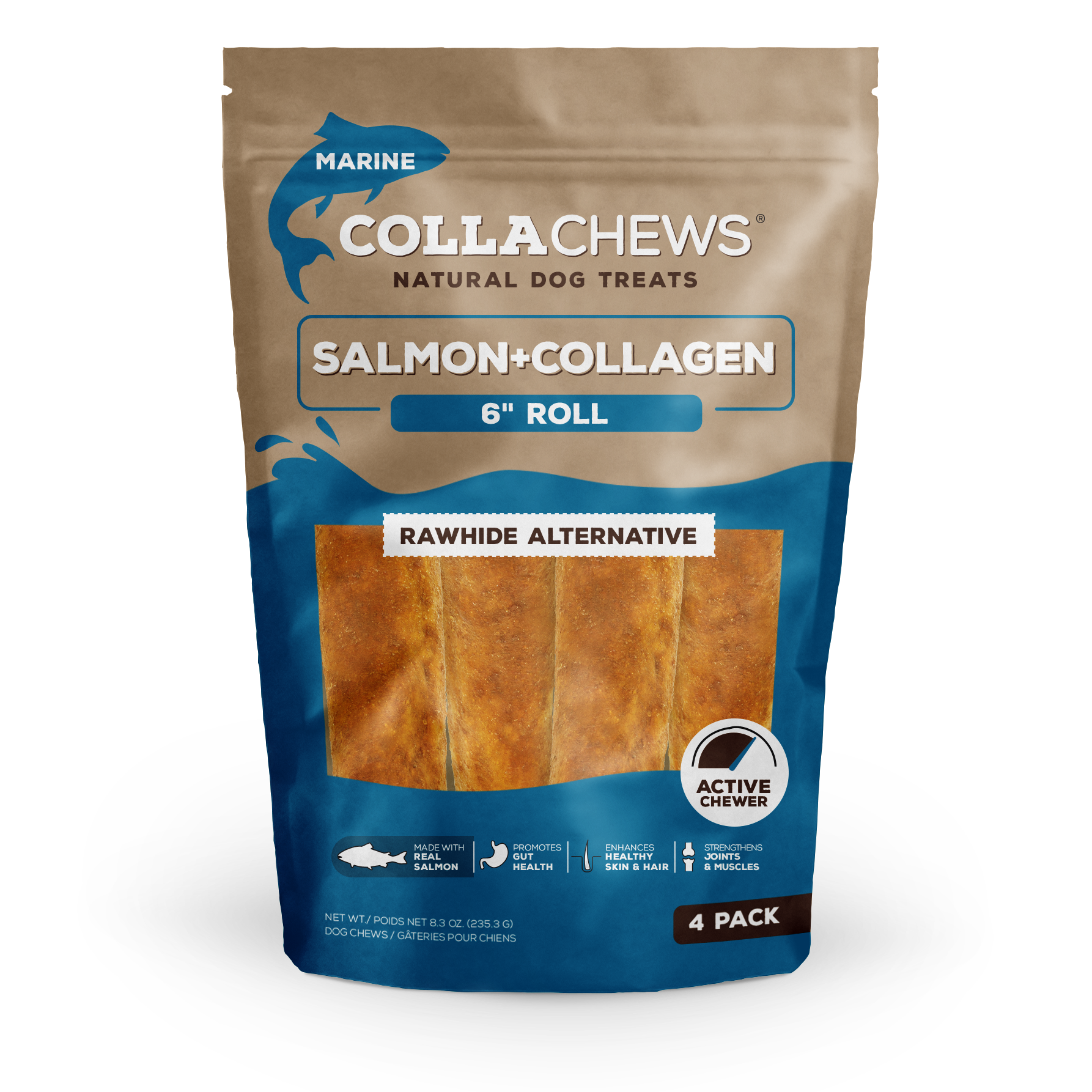CollaChews 6" Salmon & Collagen Rolls - 4 Pack Bag - Image 2