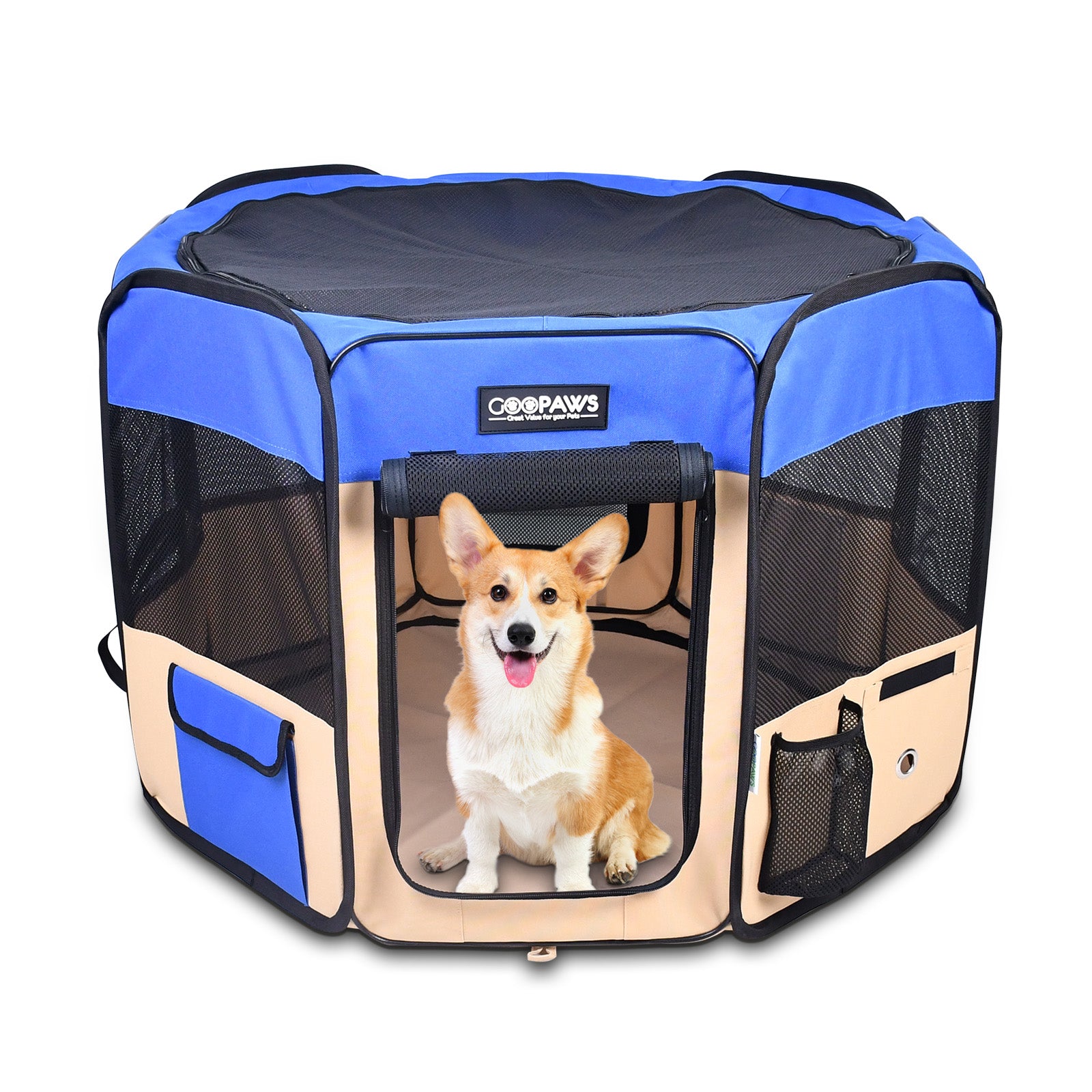 Jespet 2-Door Portable Soft-Sided Dog, Cat & Small Pet Exercise Playpen, Blue, 45''
