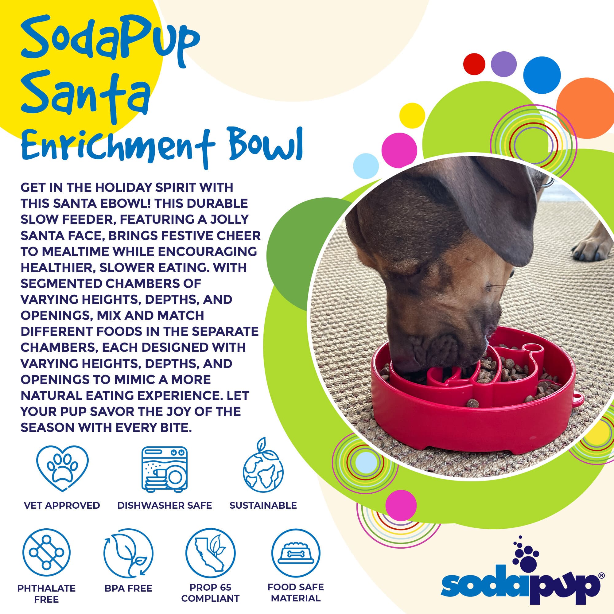 SodaPup Santa Christmas eBowl Deep Slow Feeder Dog Bowl Enrichment | USA Made