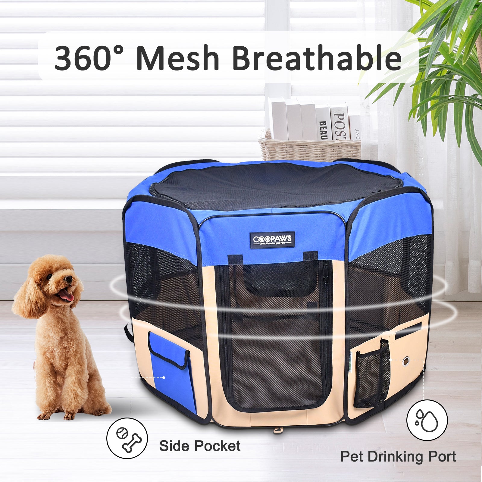Jespet 2-Door Portable Soft-Sided Dog, Cat & Small Pet Exercise Playpen, Blue, 45'' - Image 2