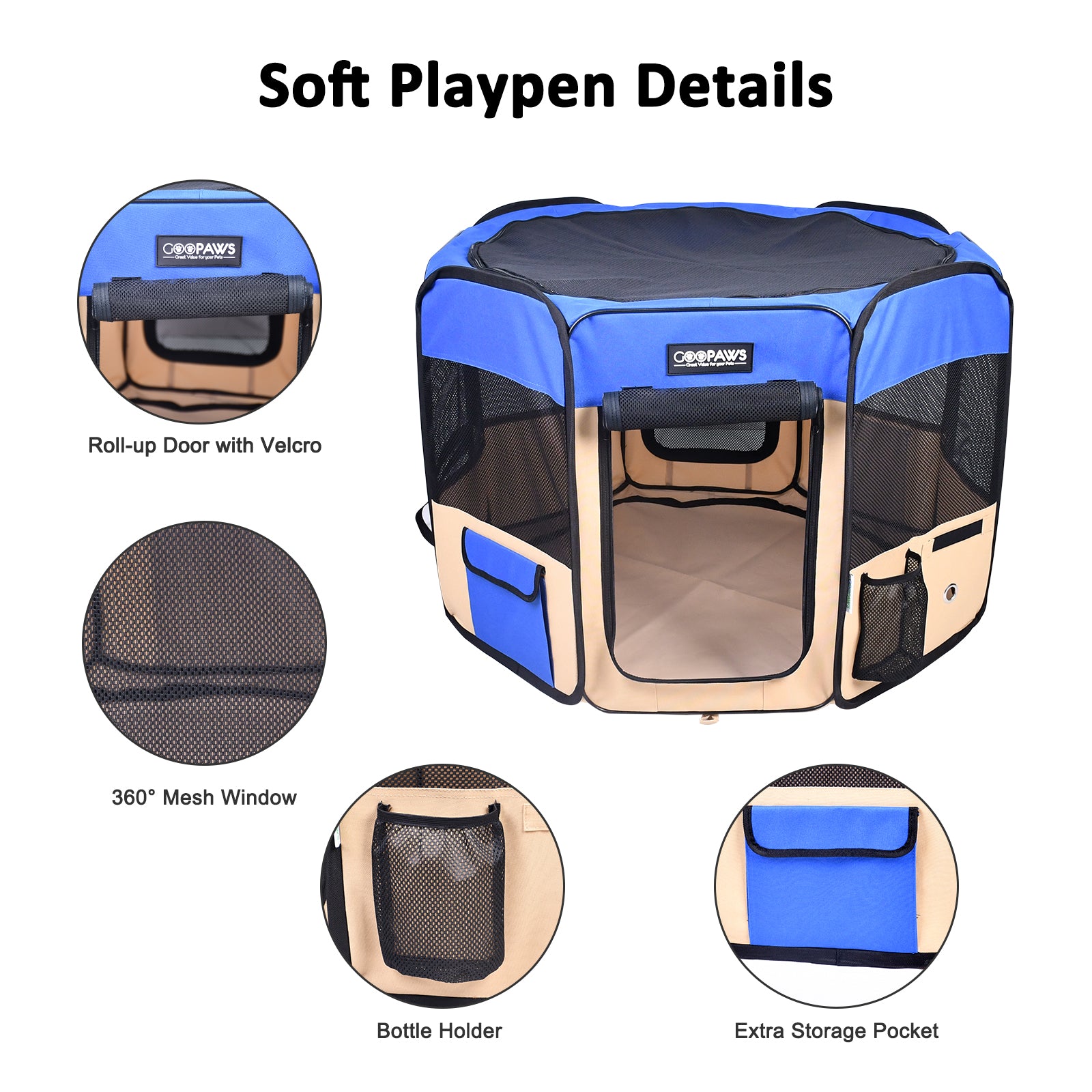 Jespet 2-Door Portable Soft-Sided Dog, Cat & Small Pet Exercise Playpen, Blue, 45'' - Image 4