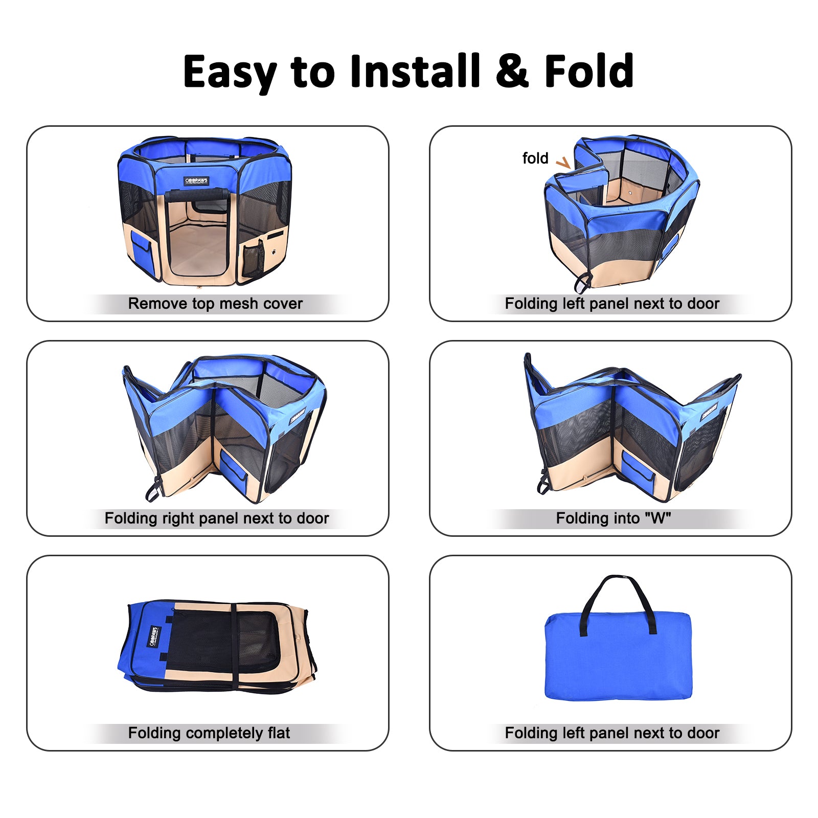Jespet 2-Door Portable Soft-Sided Dog, Cat & Small Pet Exercise Playpen, Blue, 45'' - Image 5