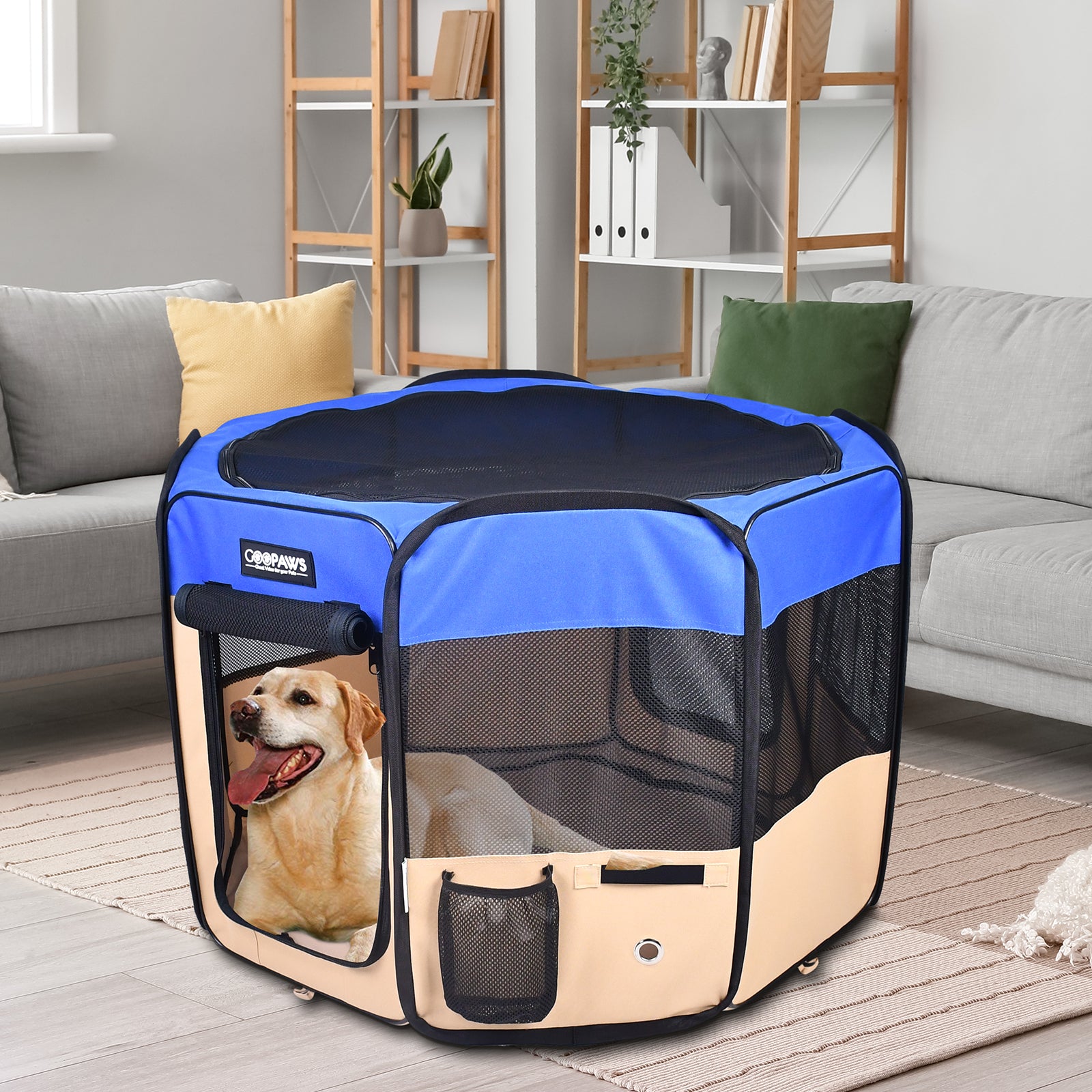 Jespet 2-Door Portable Soft-Sided Dog, Cat & Small Pet Exercise Playpen, Blue, 45'' - Image 6