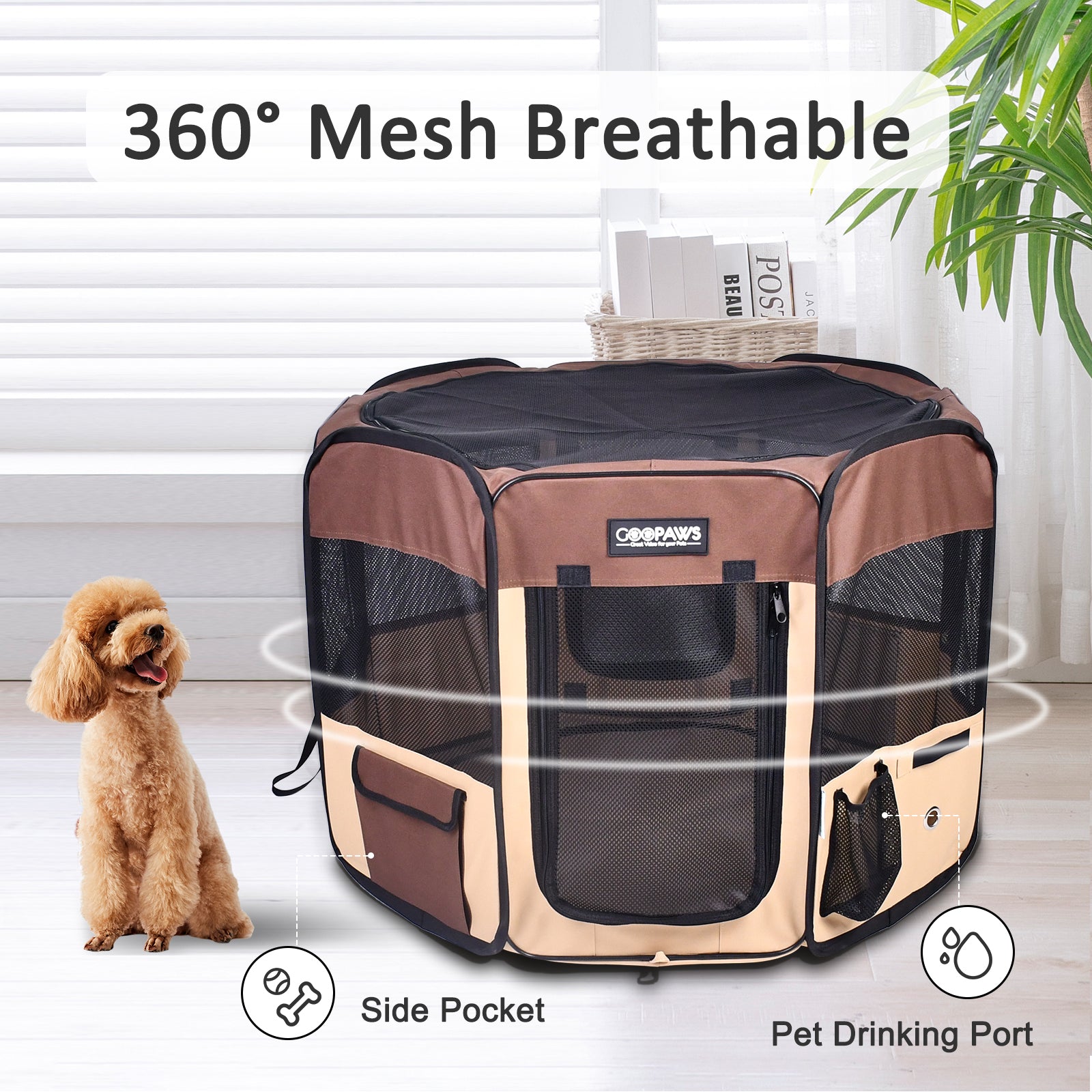 Jespet 2-Door Portable Soft-Sided Dog, Cat & Small Pet Exercise Playpen, Brown, 61'' - Image 2