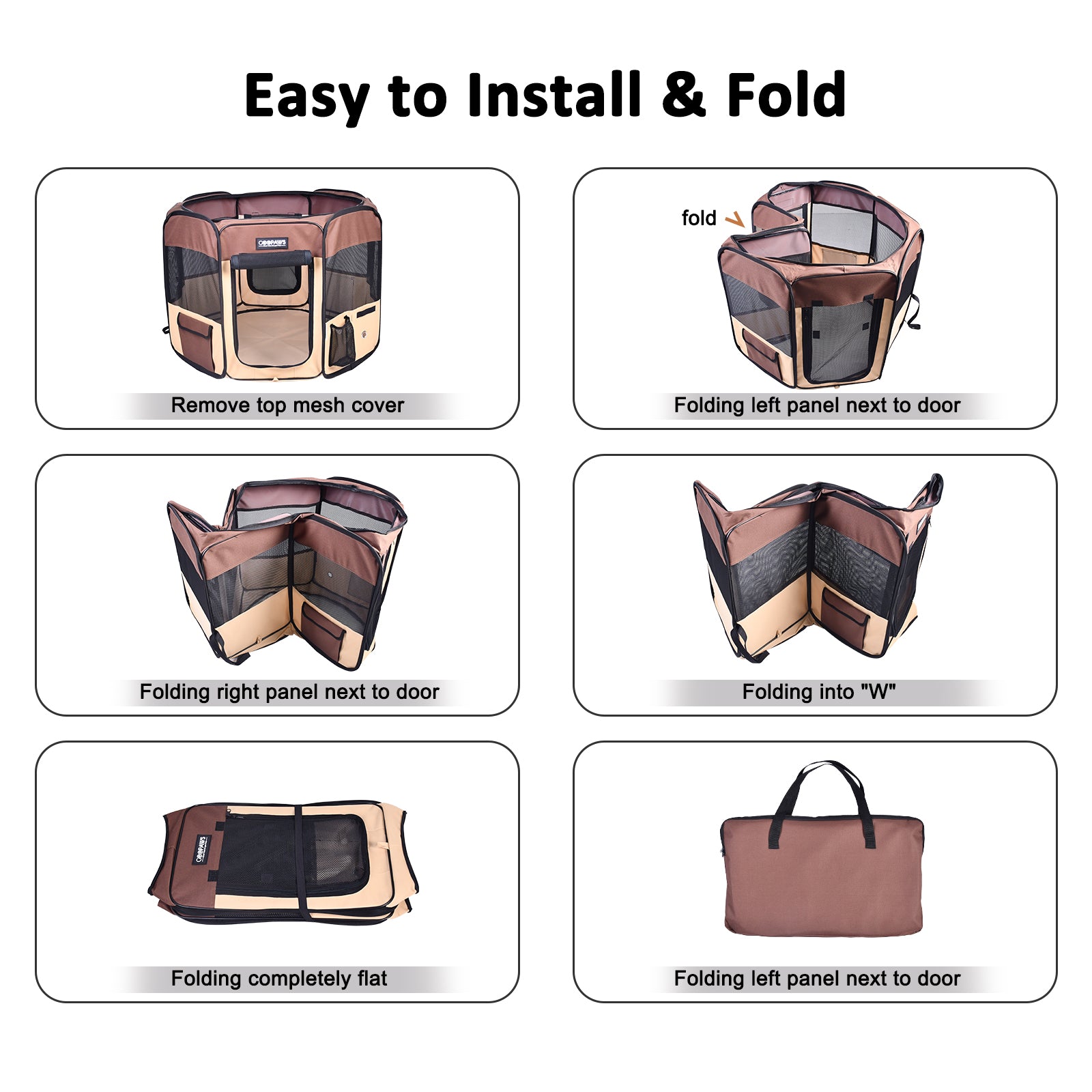 Jespet 2-Door Portable Soft-Sided Dog, Cat & Small Pet Exercise Playpen, Brown, 61'' - Image 5