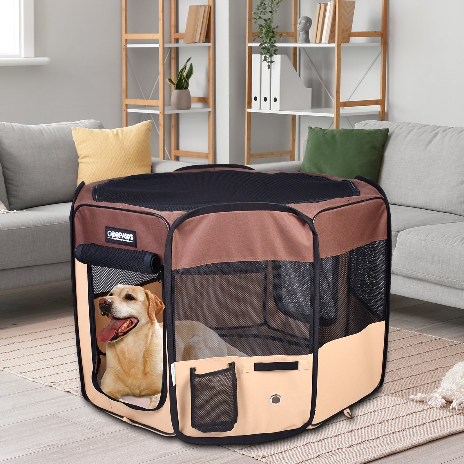 Jespet 2-Door Portable Soft-Sided Dog, Cat & Small Pet Exercise Playpen, Brown, 61'' - Image 6
